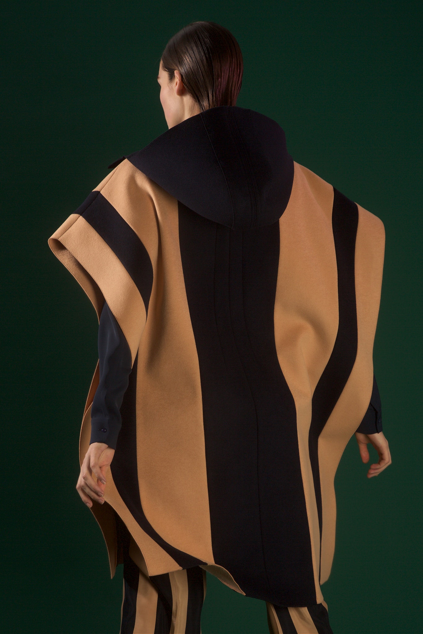 hooded striped poncho