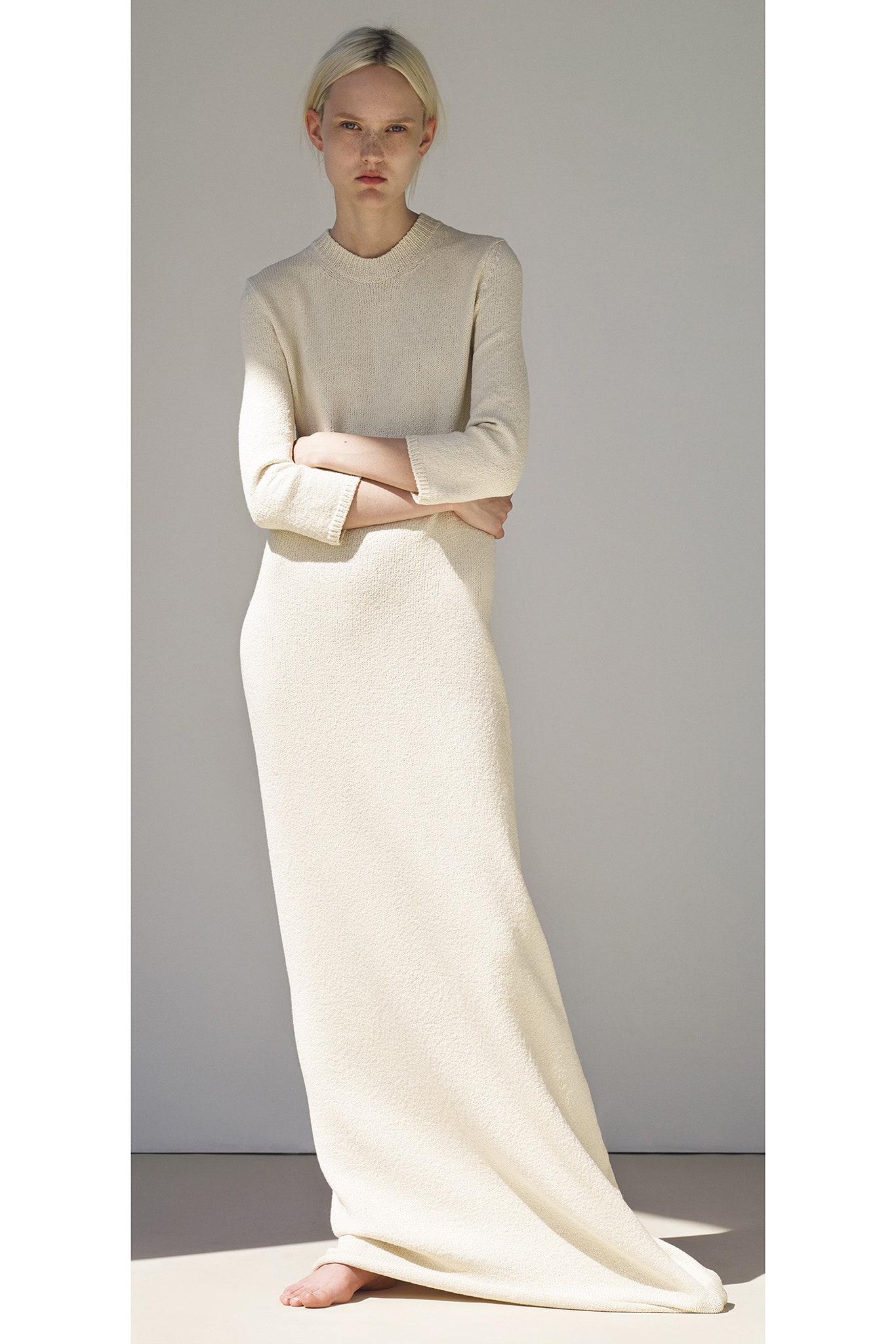 ivory knit long-sleeve gown