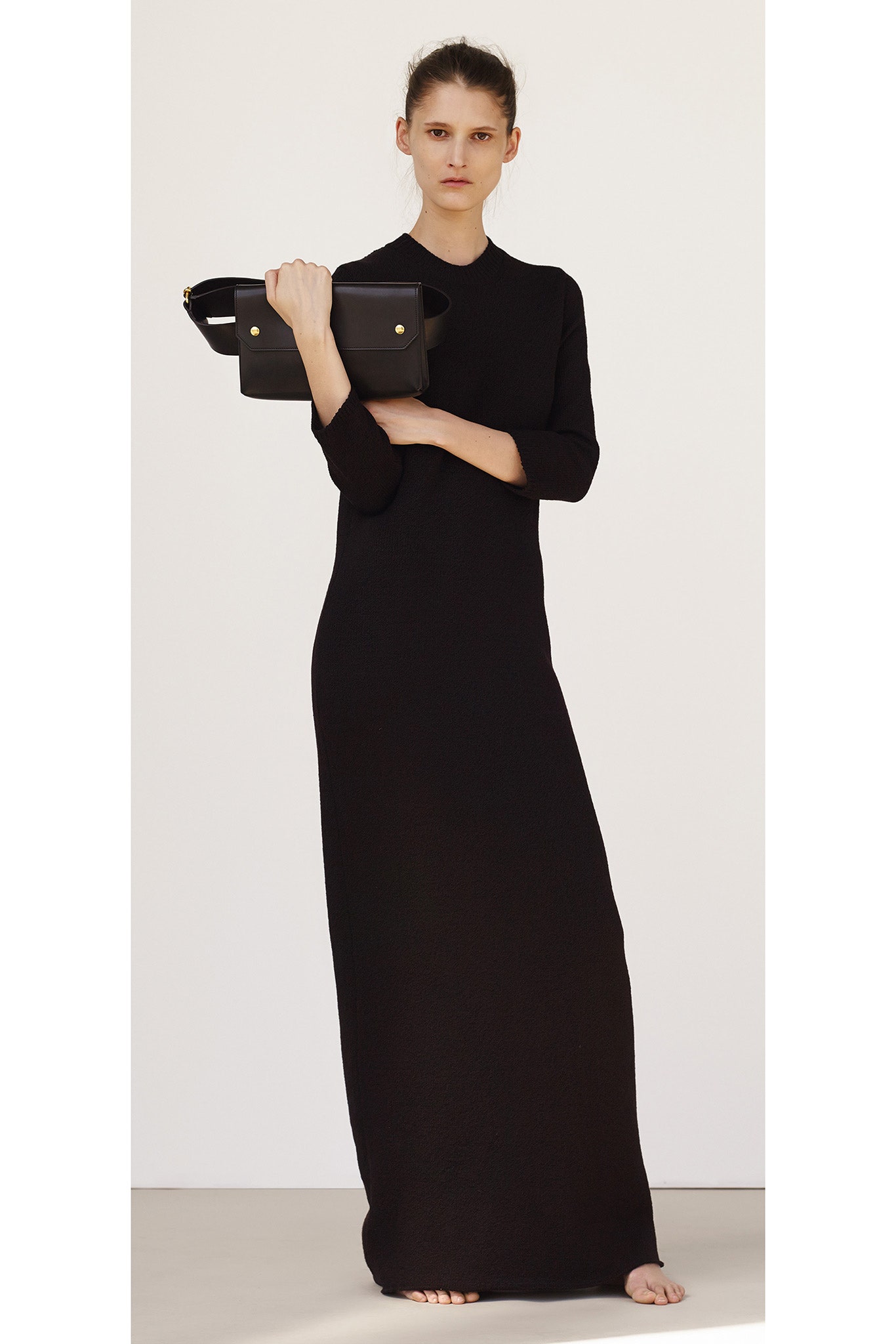 black knit long-sleeve high-neck textured maxi maxi-dress