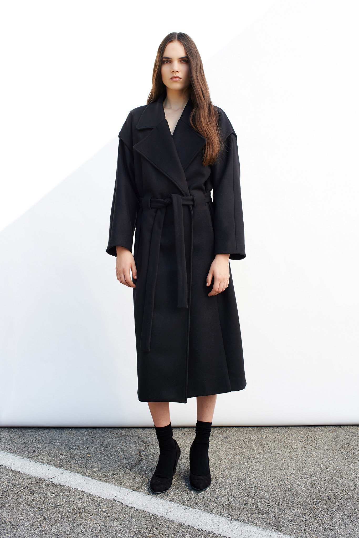 black belted wrap coat