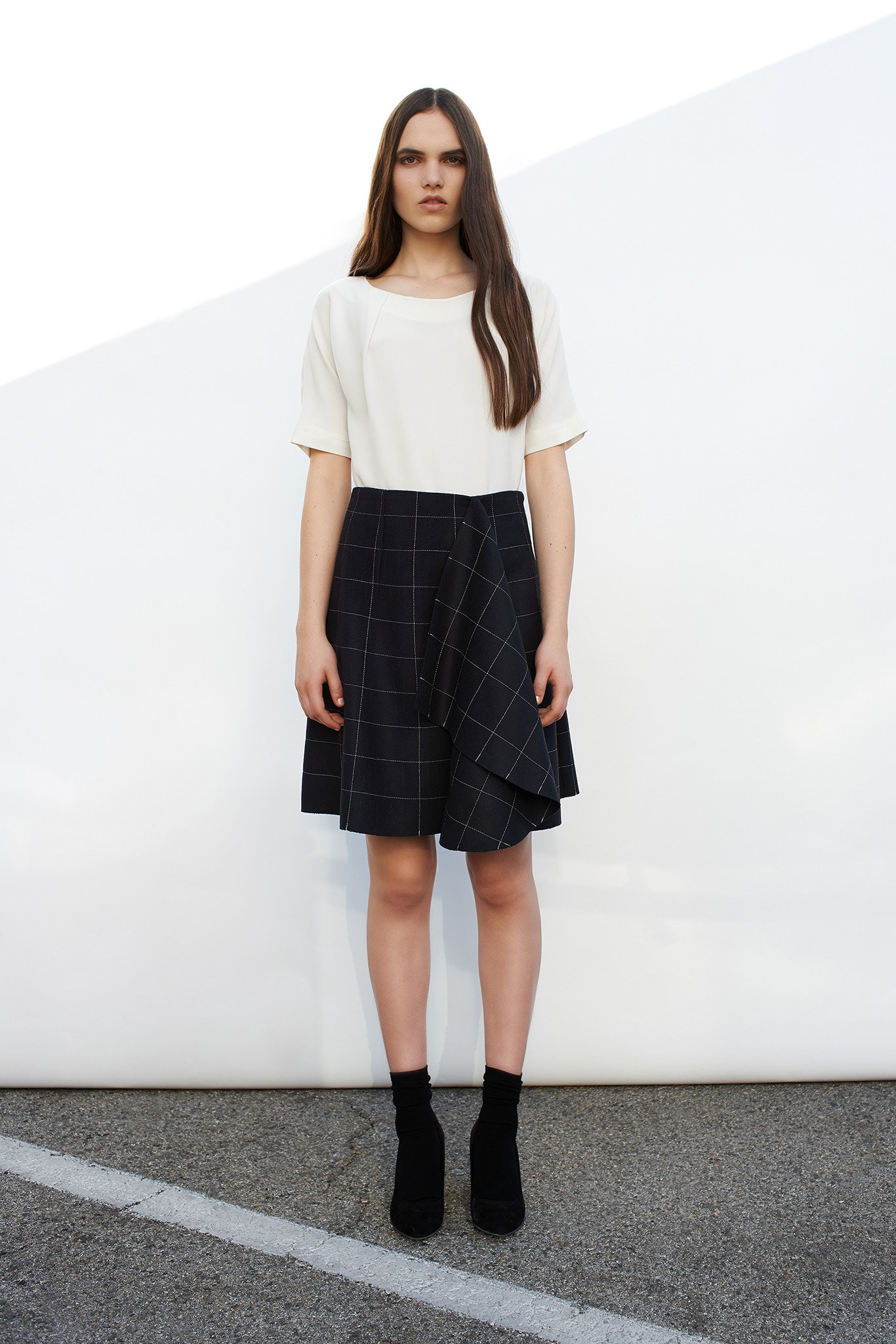 draped windowpane mini skirt