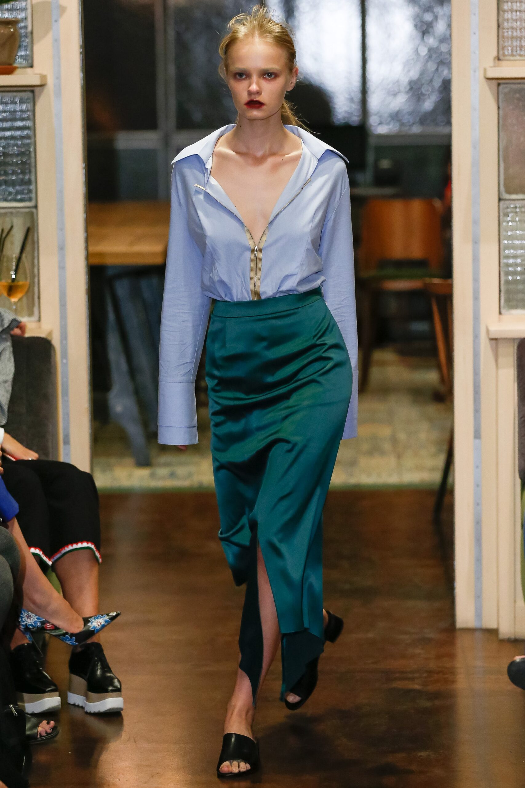 teal unknown asymmetric slit draped flowing maxi skirt