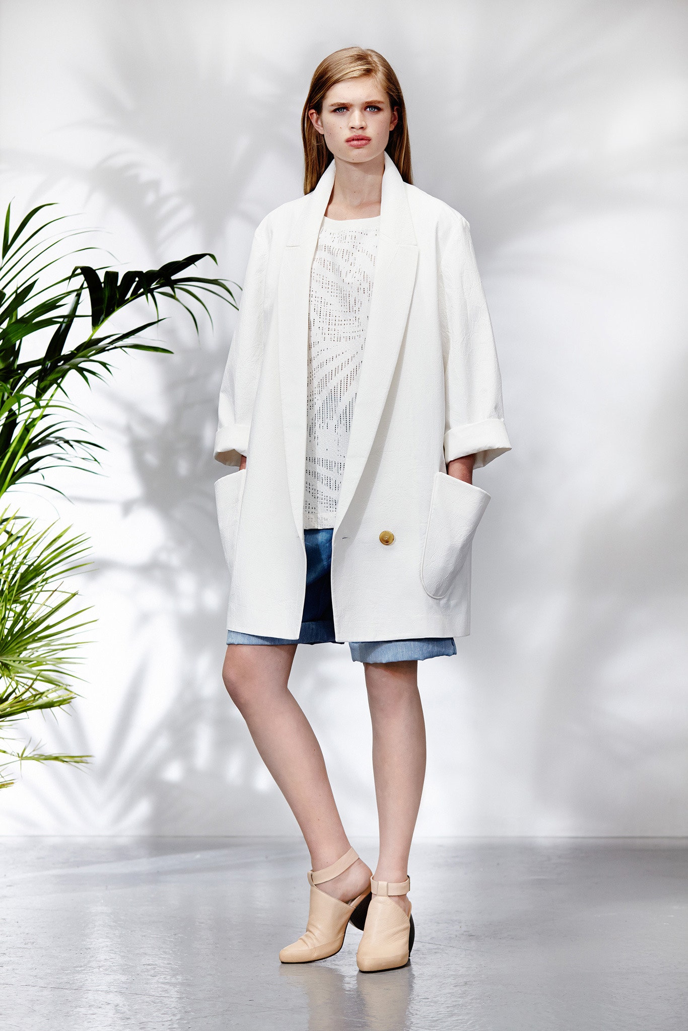 oversized white textured coat