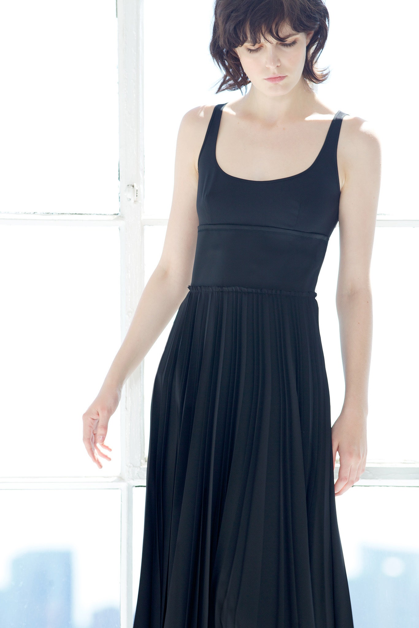 black pleated maxi dress