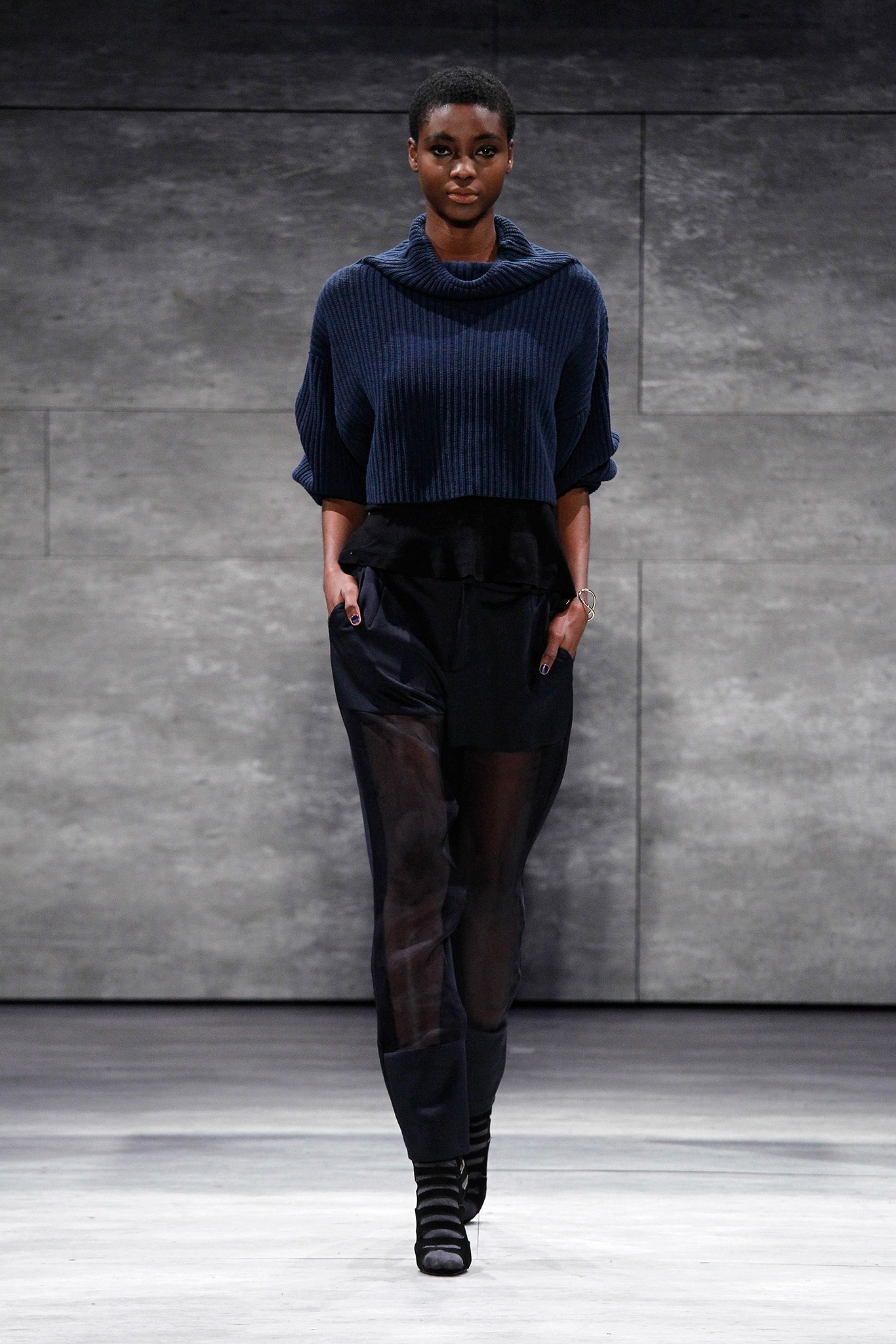 ribbed cowl-neck cropped sweater