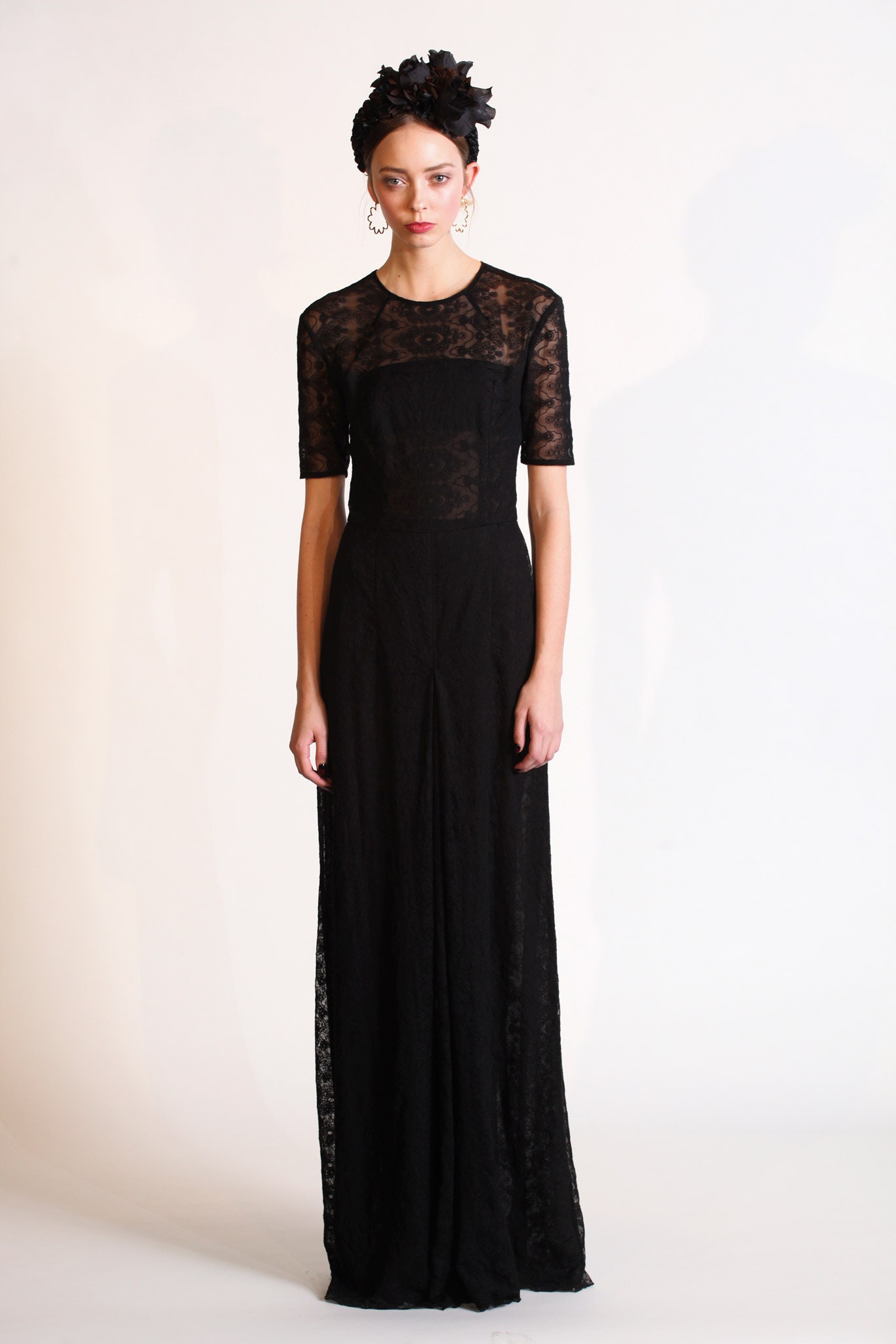 black sheer lace evening gown