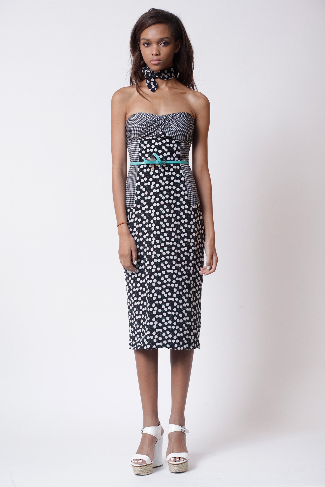 strapless mixed-print midi dress