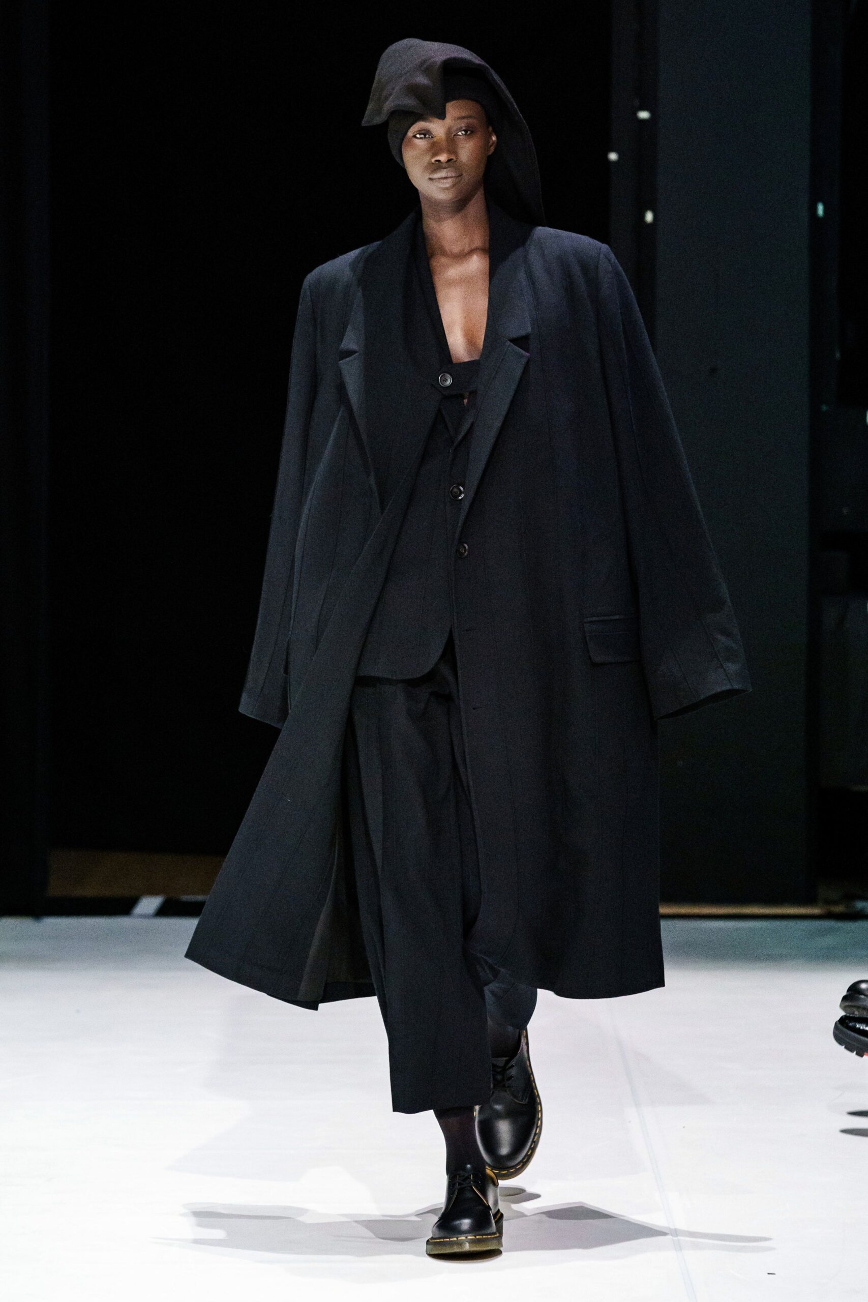 oversized black overcoat with waistcoat