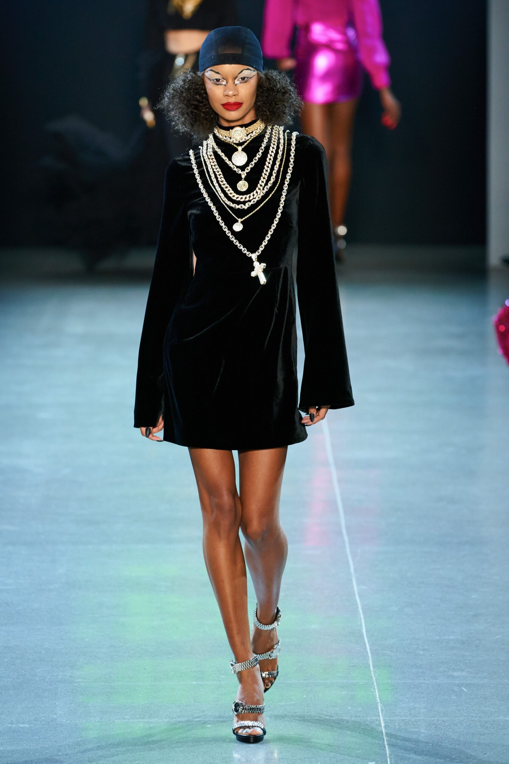 black velvet long-sleeve high-neck fitted textured mini mini-dress