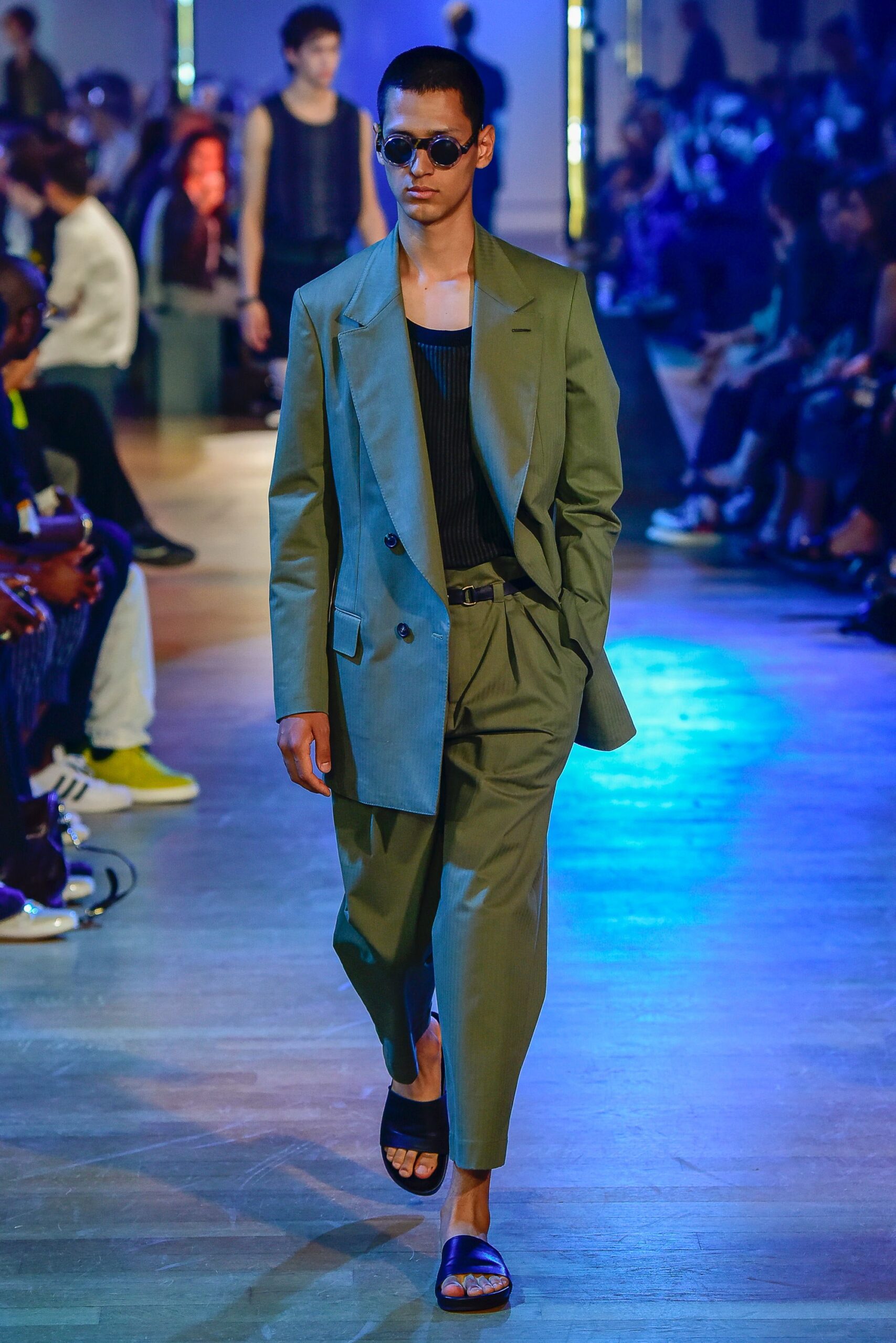 olive double-breasted blazer