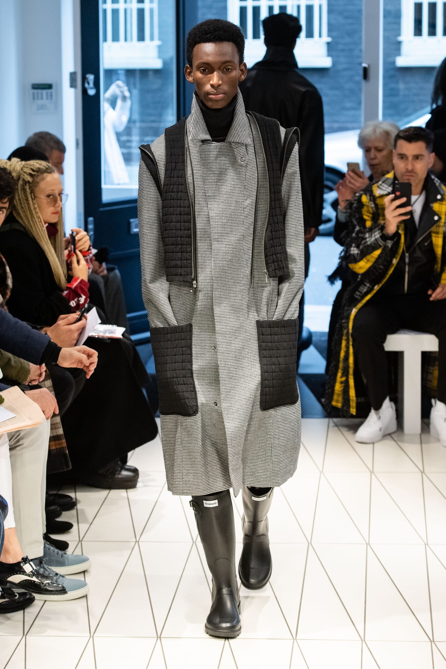 quilted houndstooth patchwork coat
