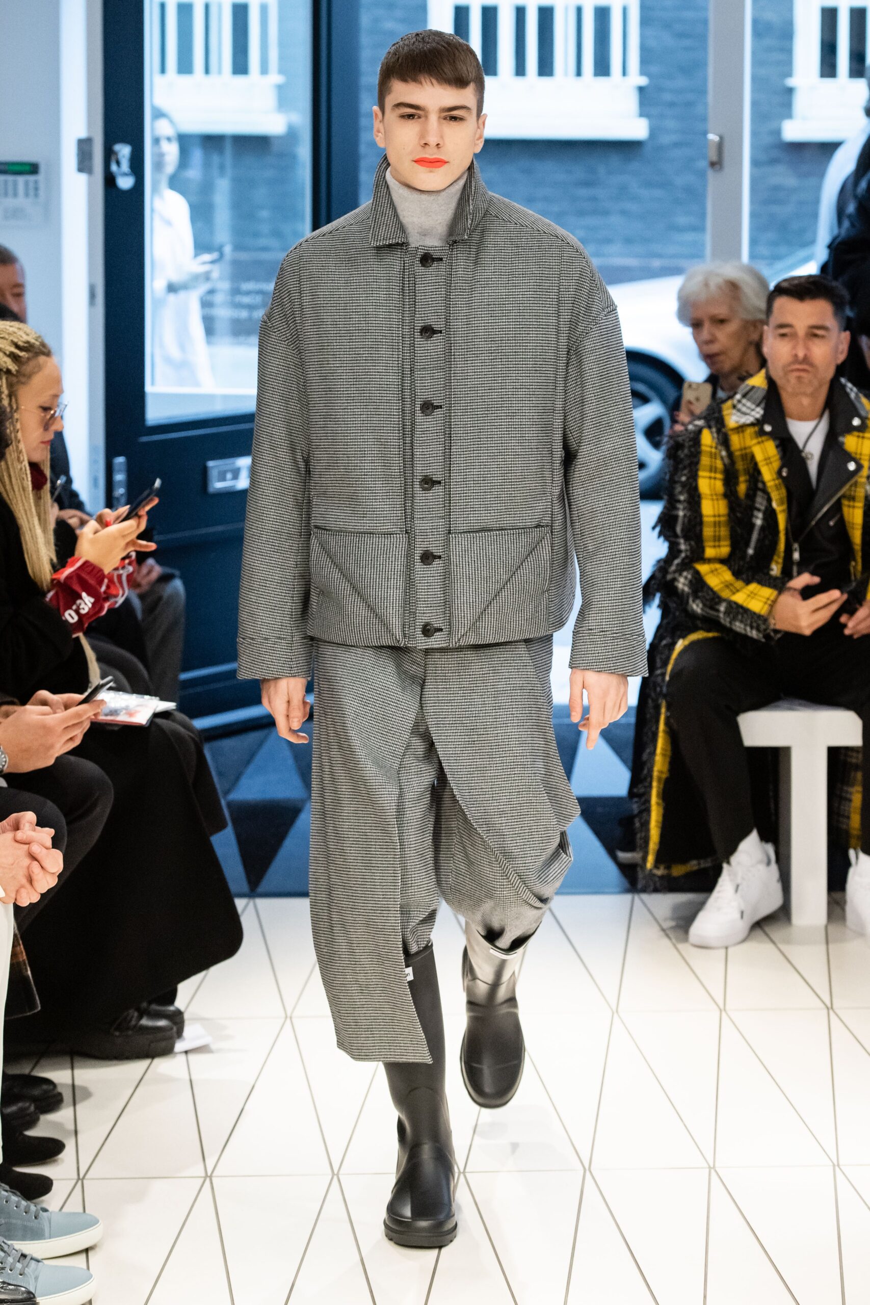 gray checked boxy utility jacket
