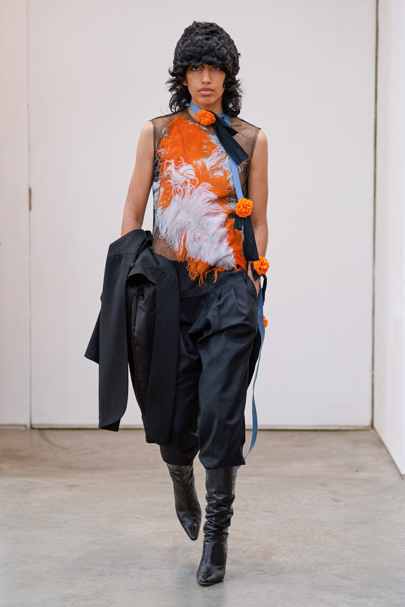 feathered sheer illusion top