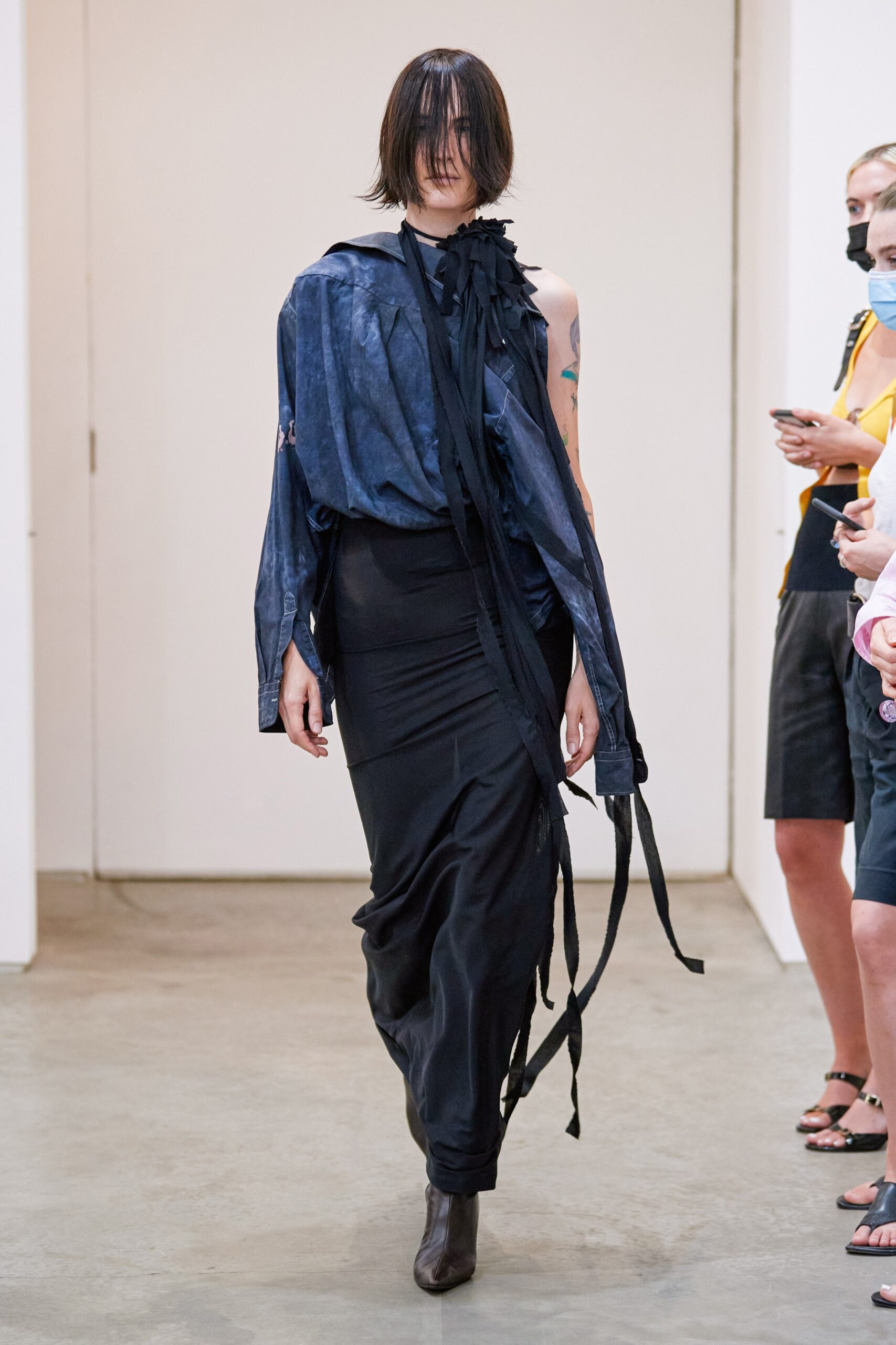 asymmetric one-shoulder draped shirt