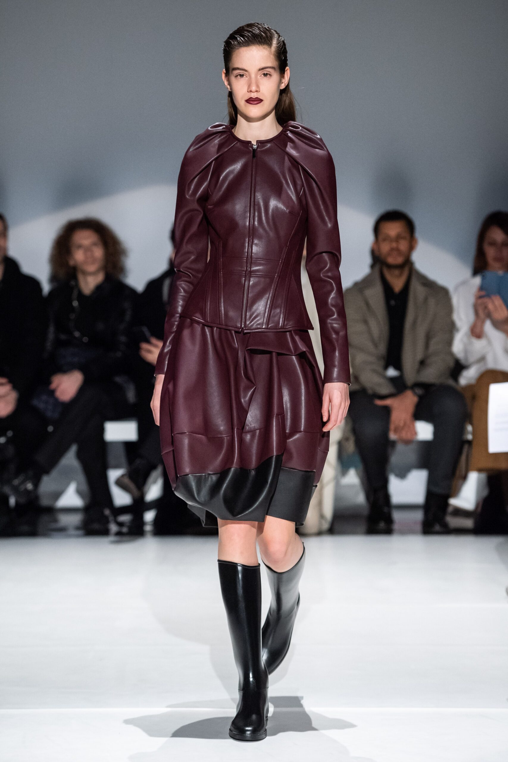 sculpted leather peplum jacket