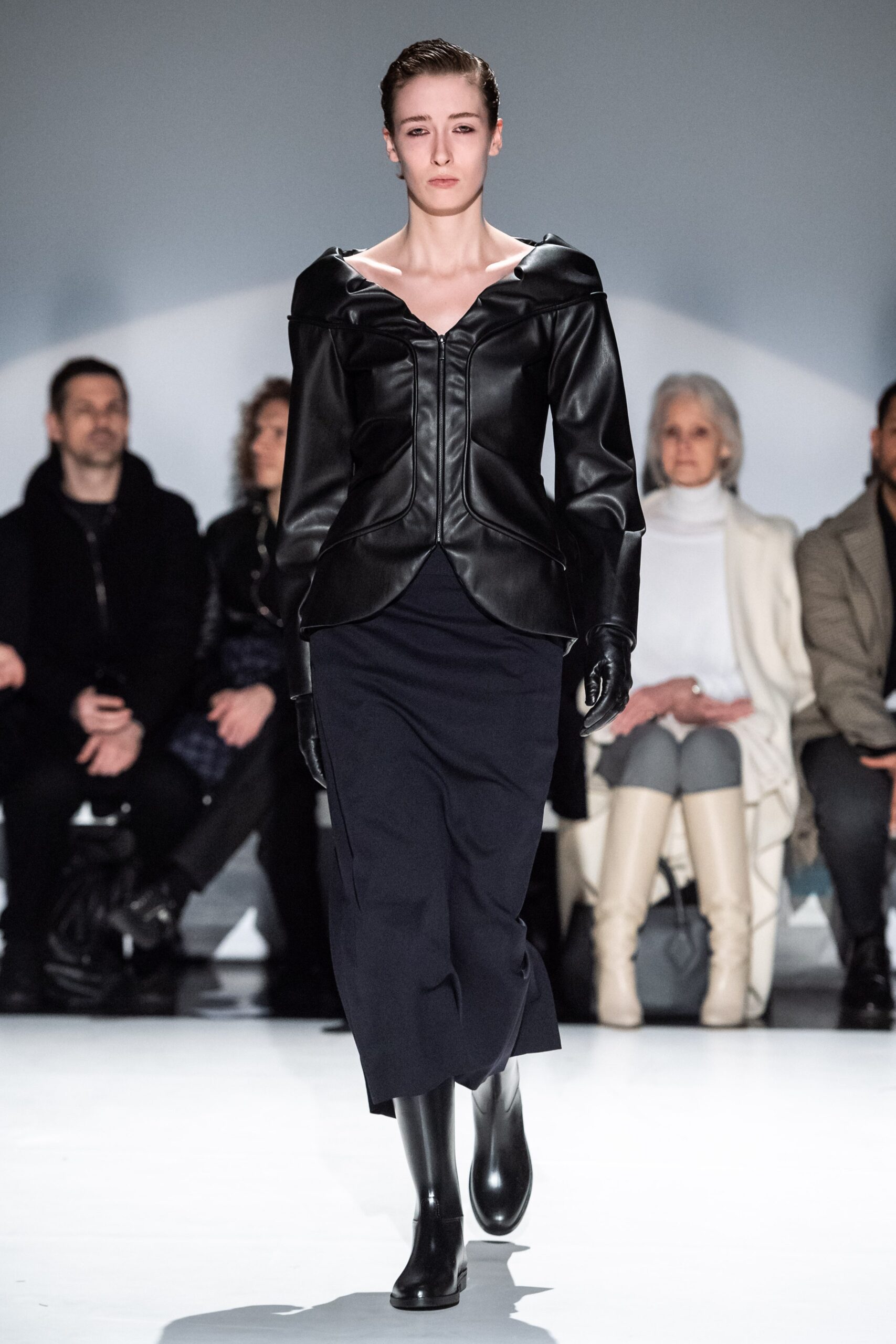 sculpted black leather peplum jacket