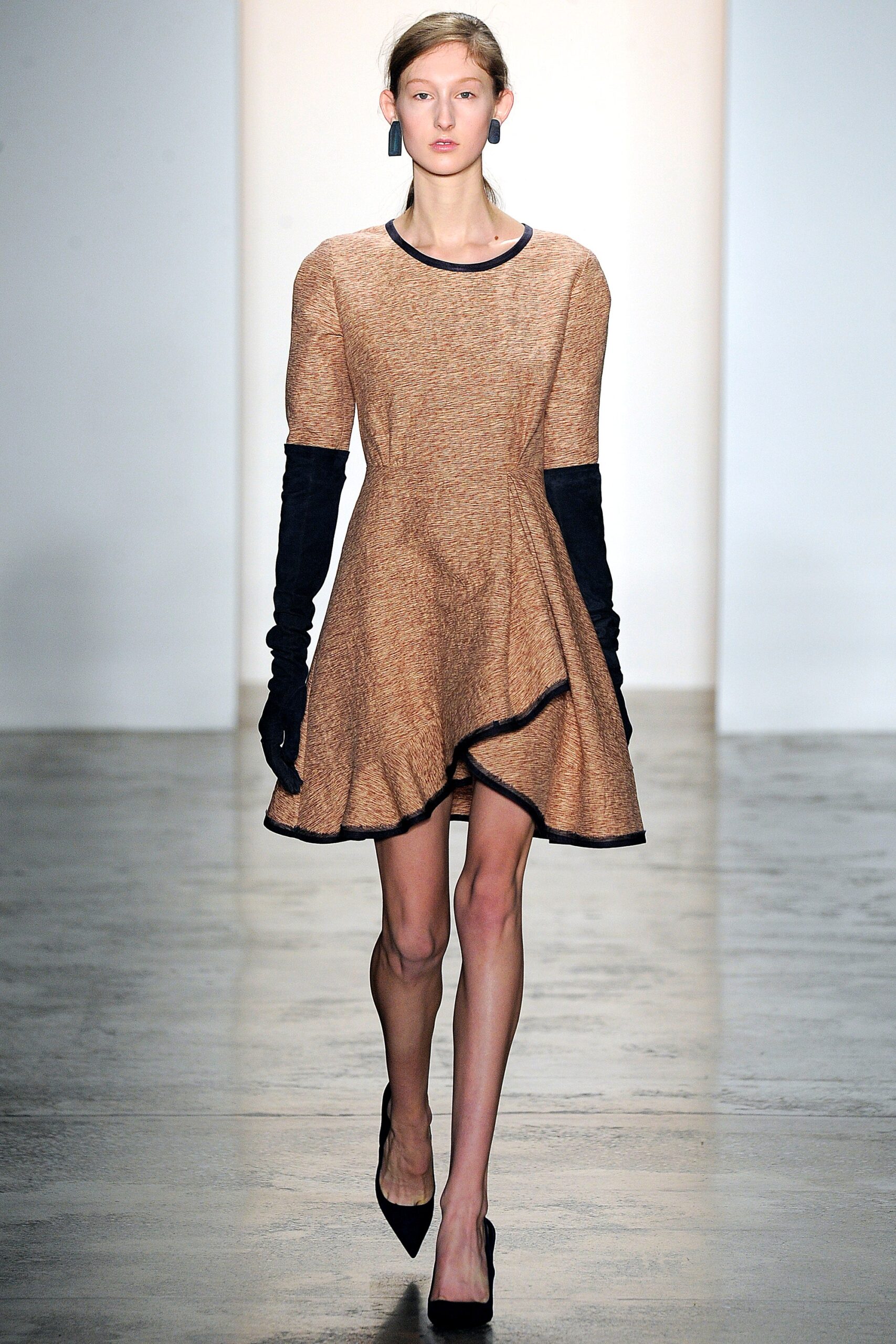 asymmetric ruffle hem mini dress