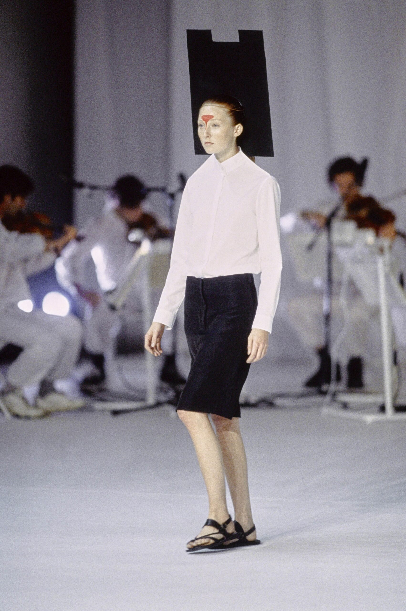 white band-collar blouse
