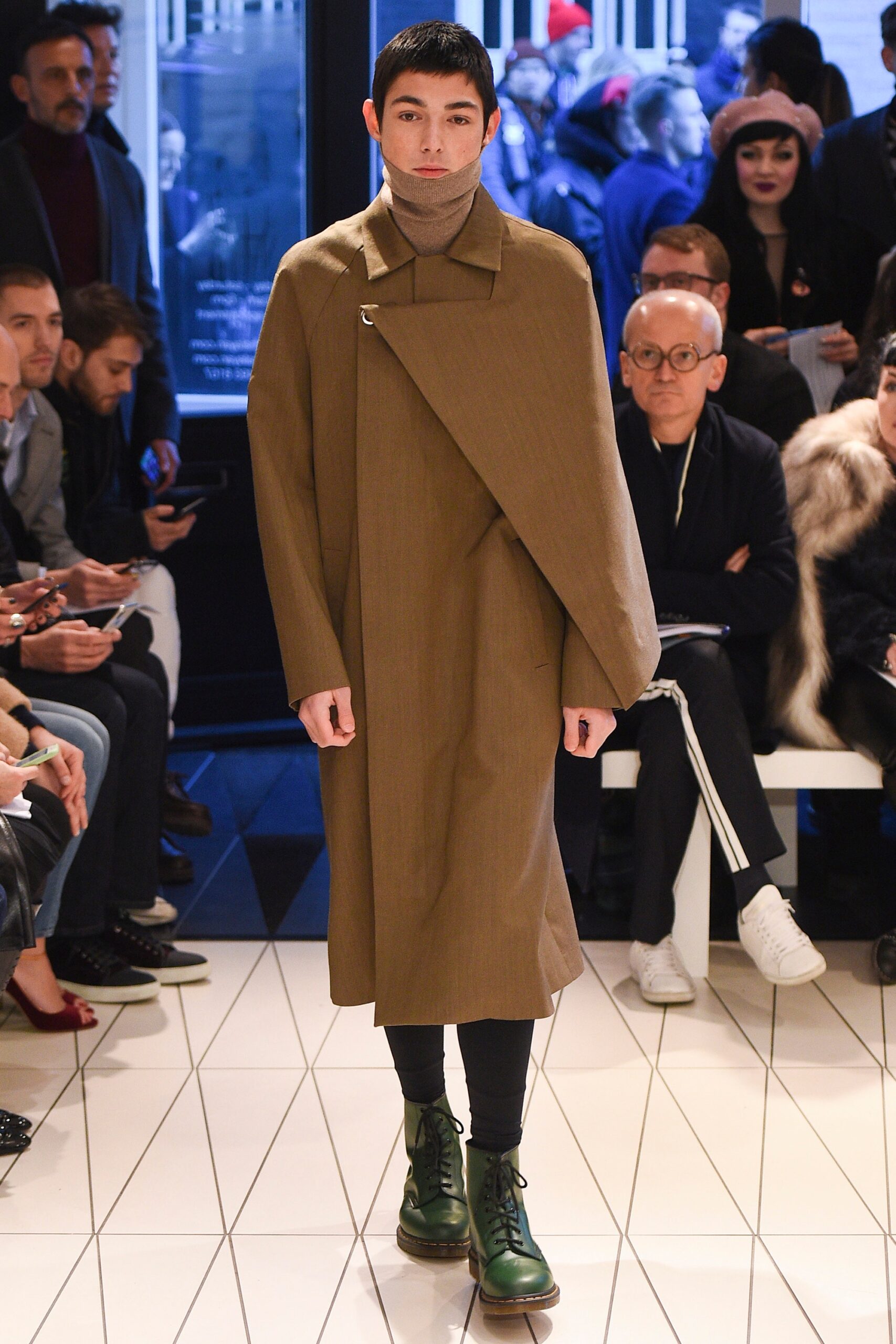 asymmetric cape-front wool coat