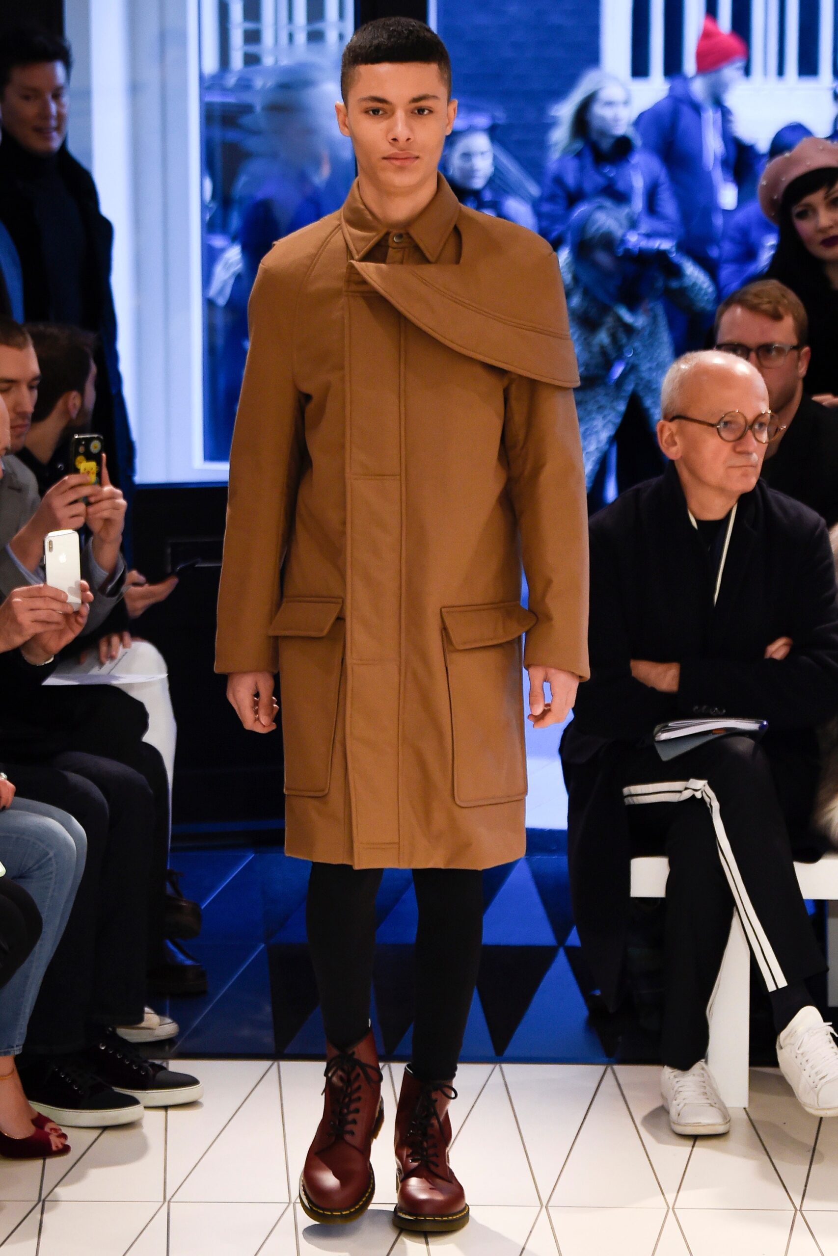 asymmetric cape-overlay brown coat