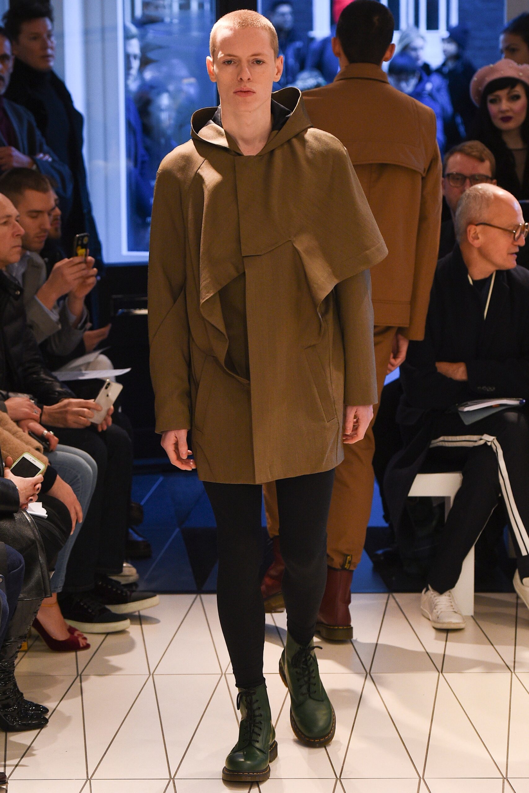 hooded draped cape-overlay coat