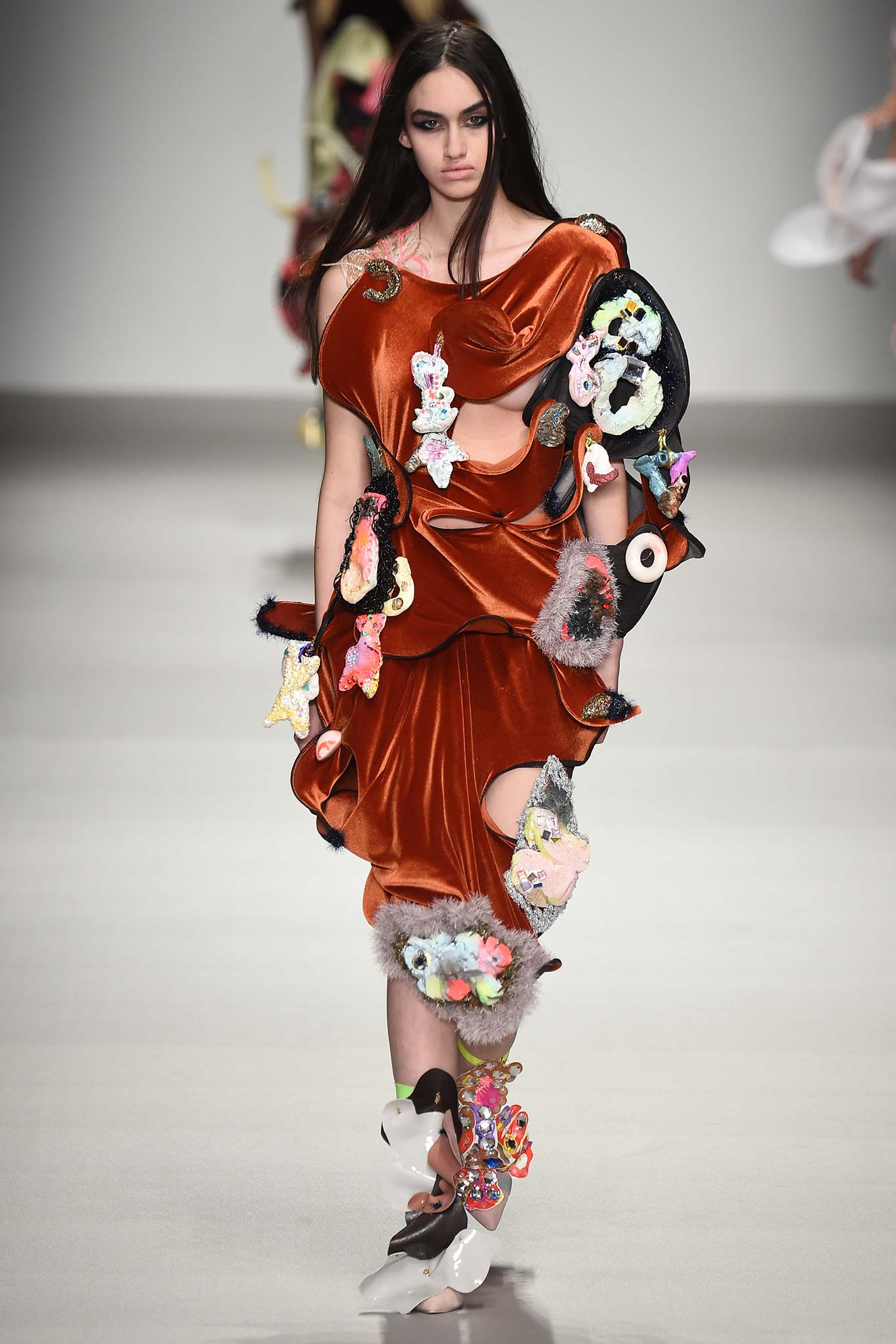sculptural embellished velvet cutout dress