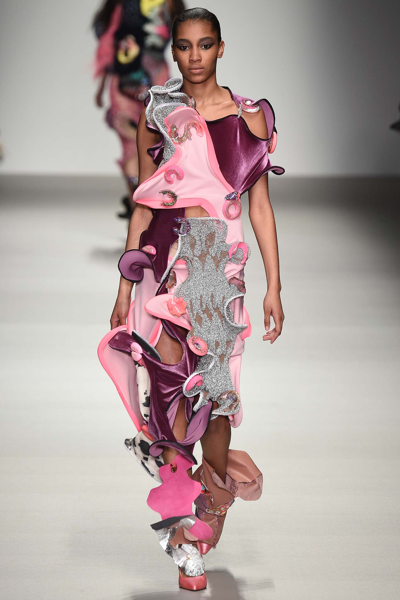 sculptural pink cutout evening gown