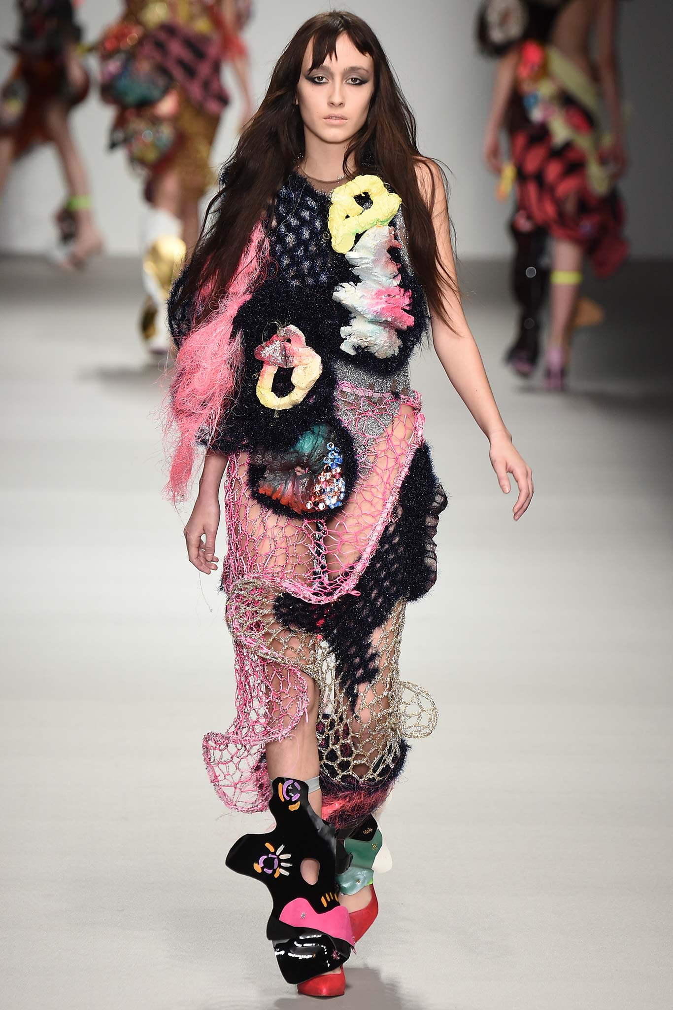 sculptural netted evening dress