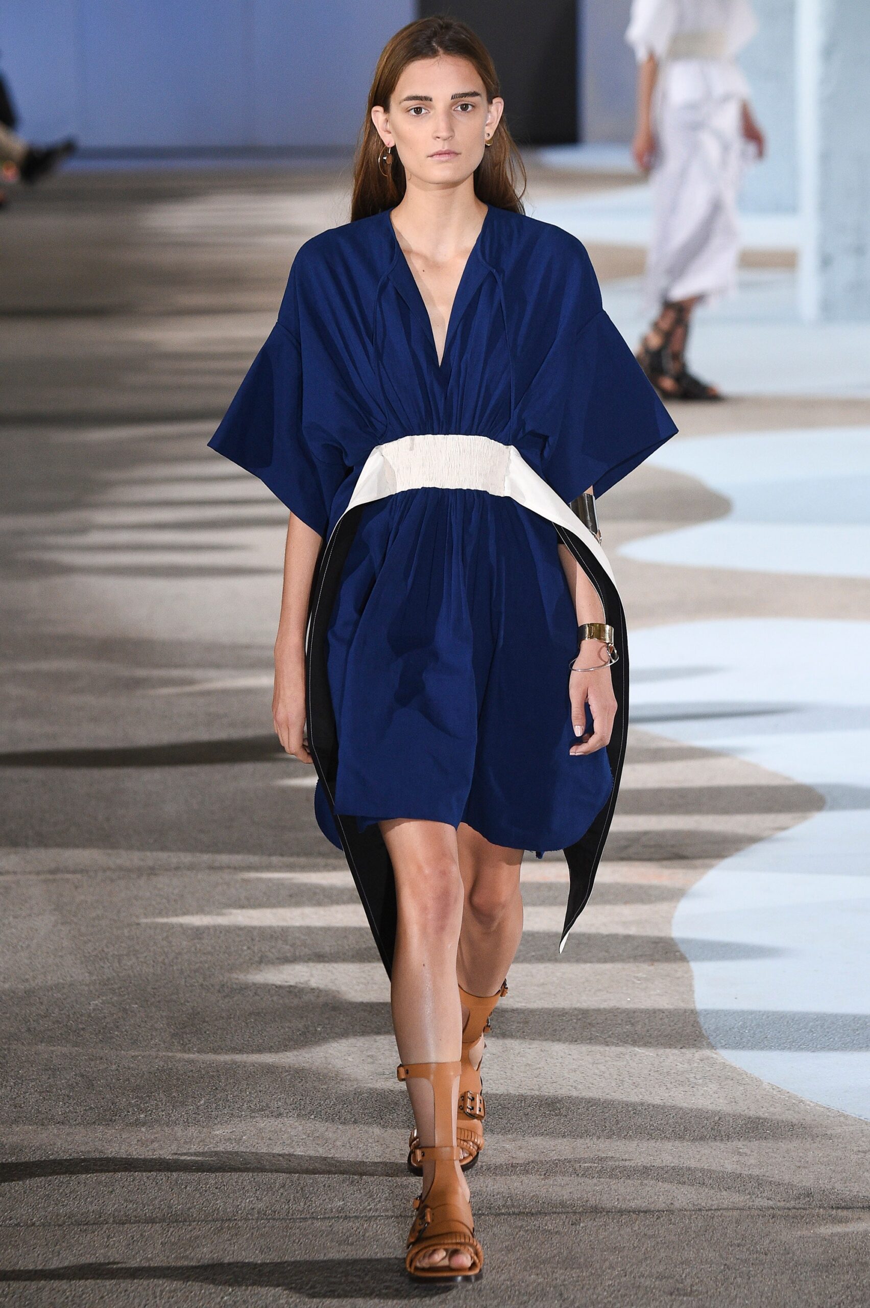 blue caftan-style mini dress