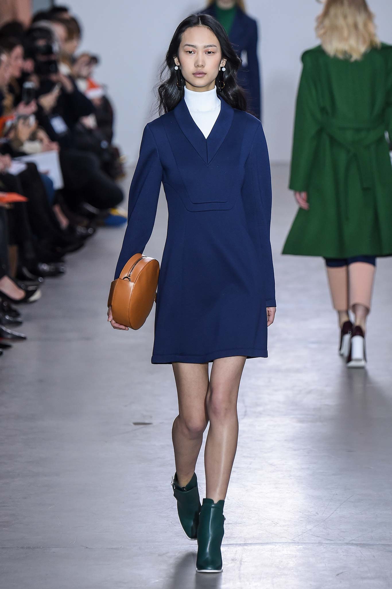 blue long-sleeve mini dress