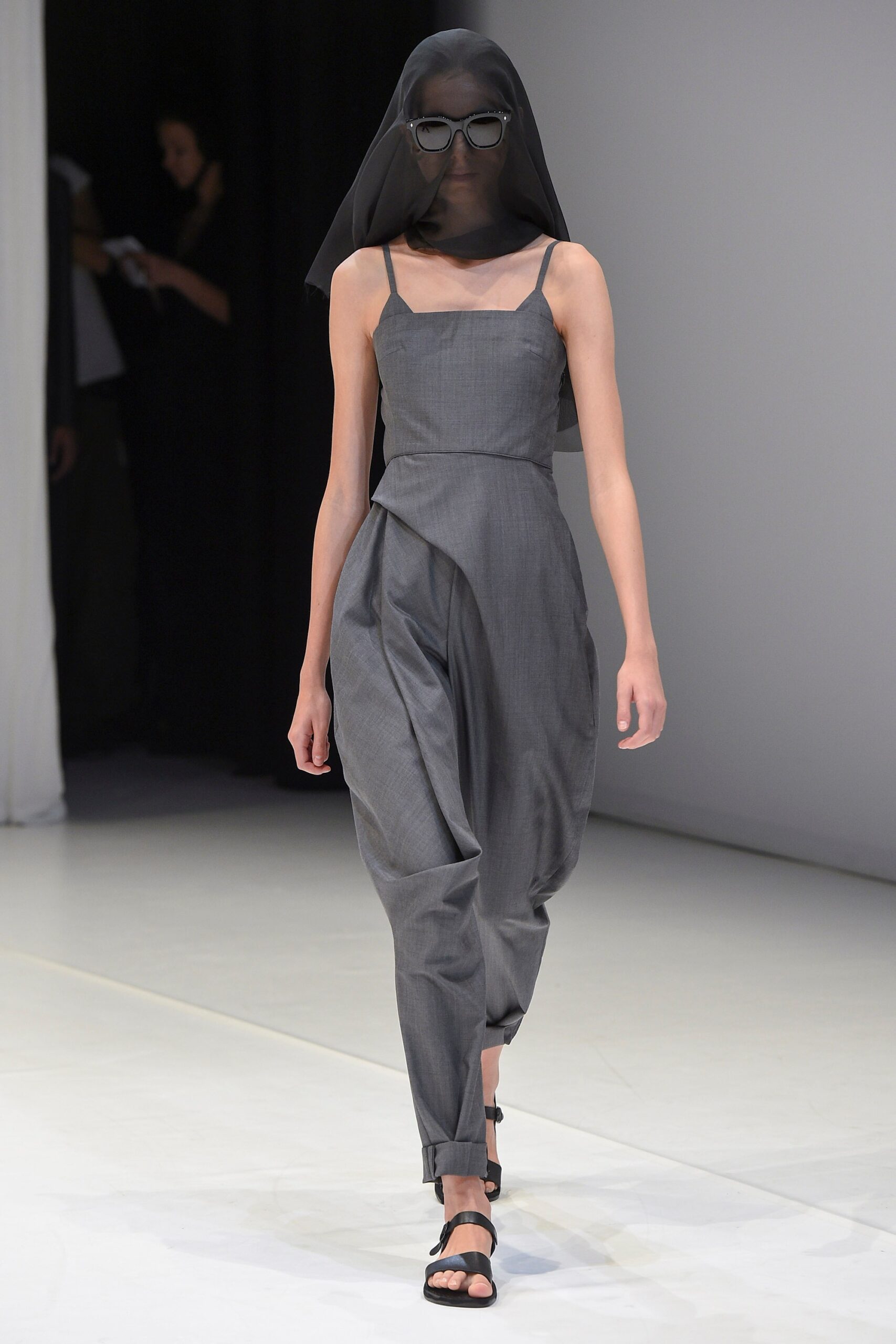 gray drop-crotch jumpsuit