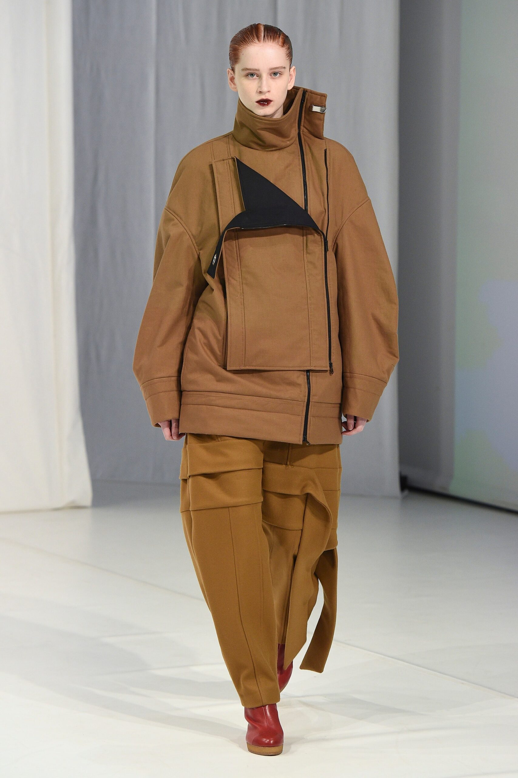 architectural high-neck zip-front jacket