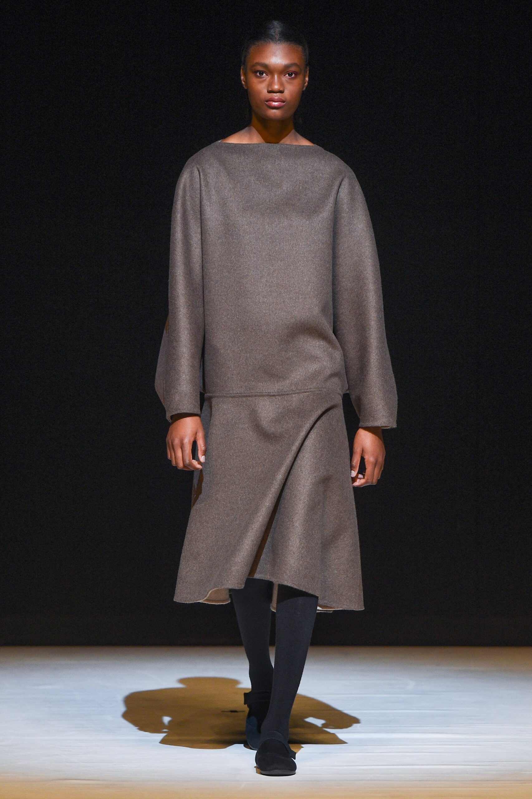 asymmetric wool boat-neck dress