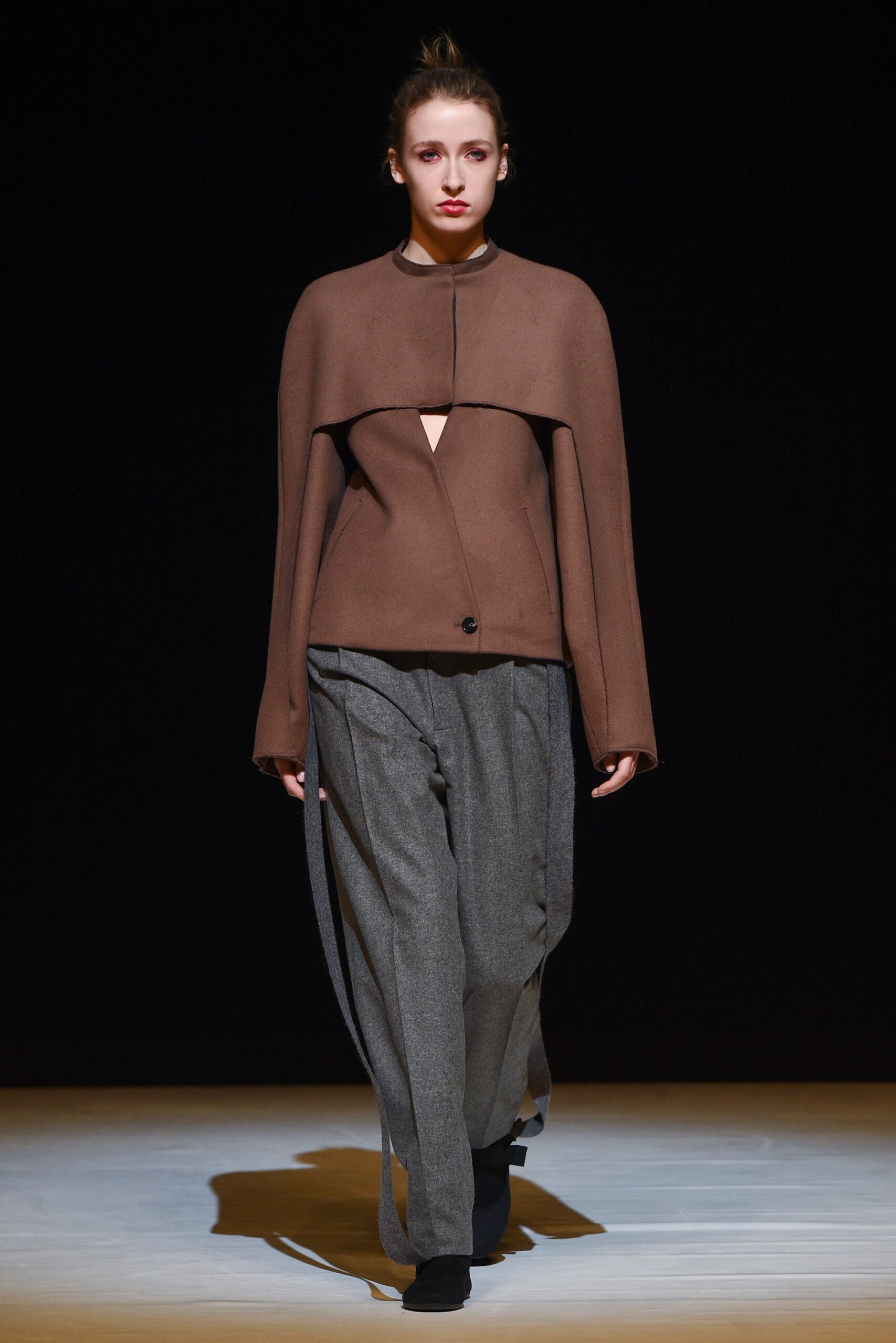 brown cape-overlay jacket