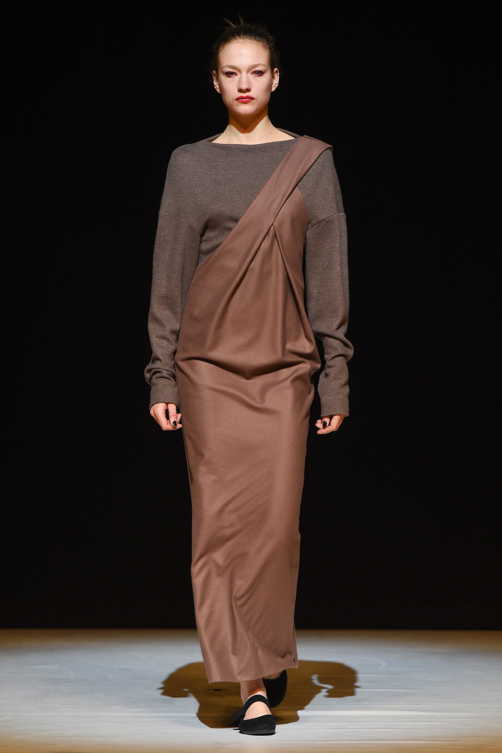 asymmetric draped maxi dress
