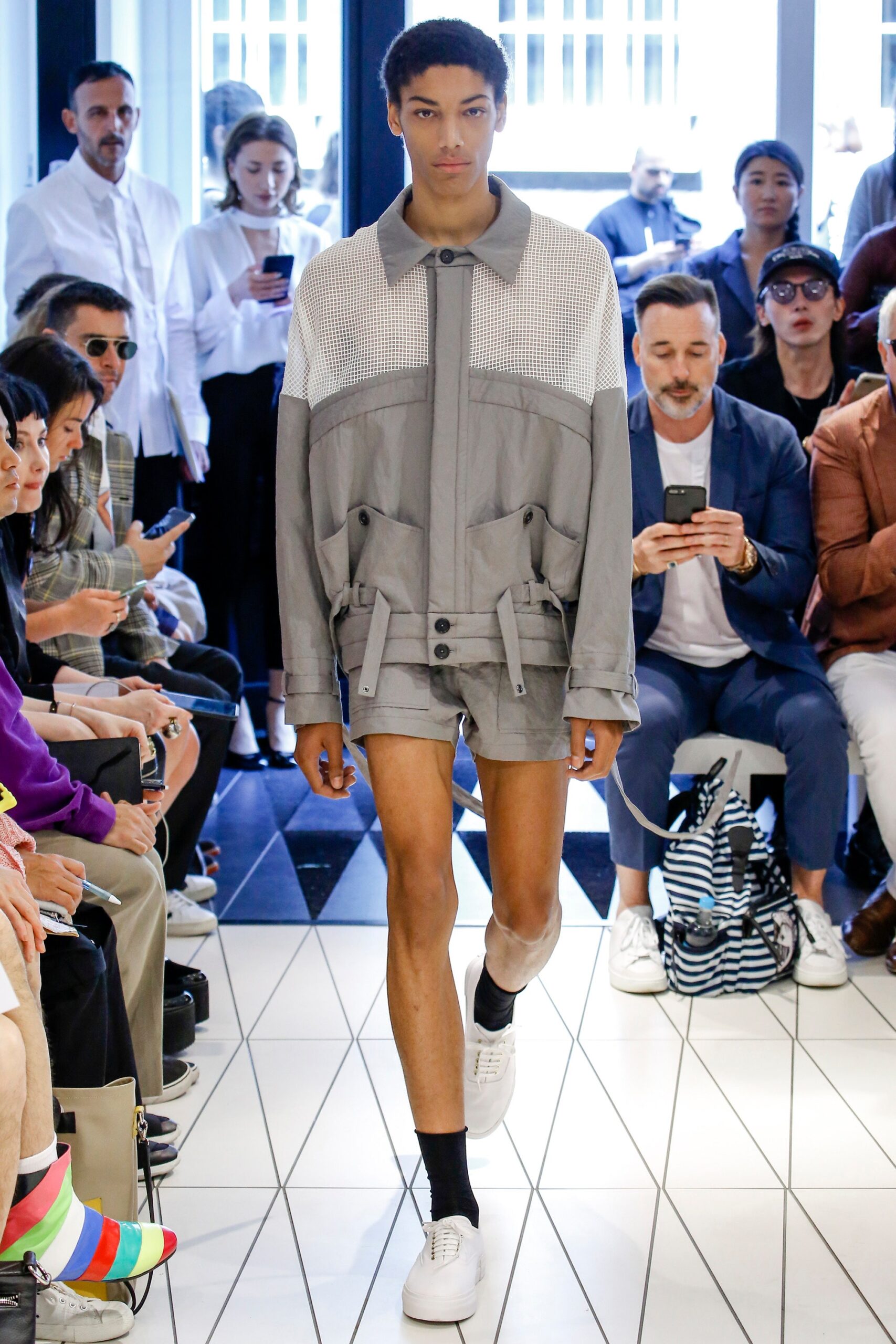 oversized mesh panel utility jacket
