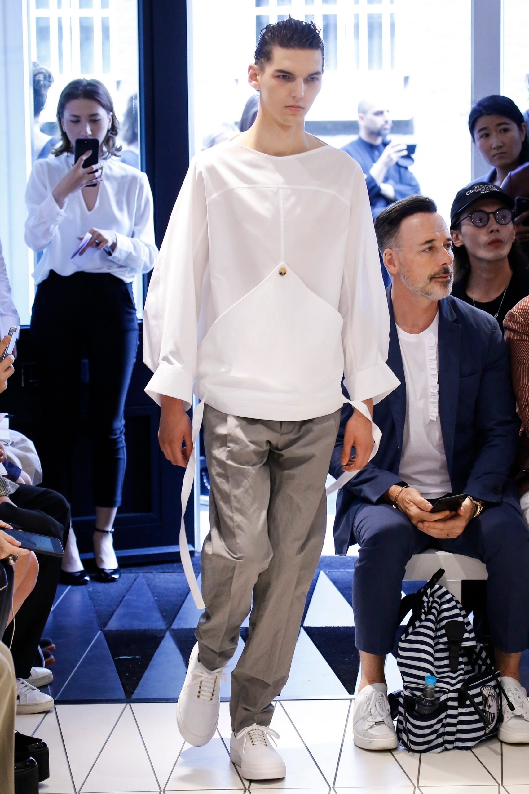 asymmetric draped white tunic top