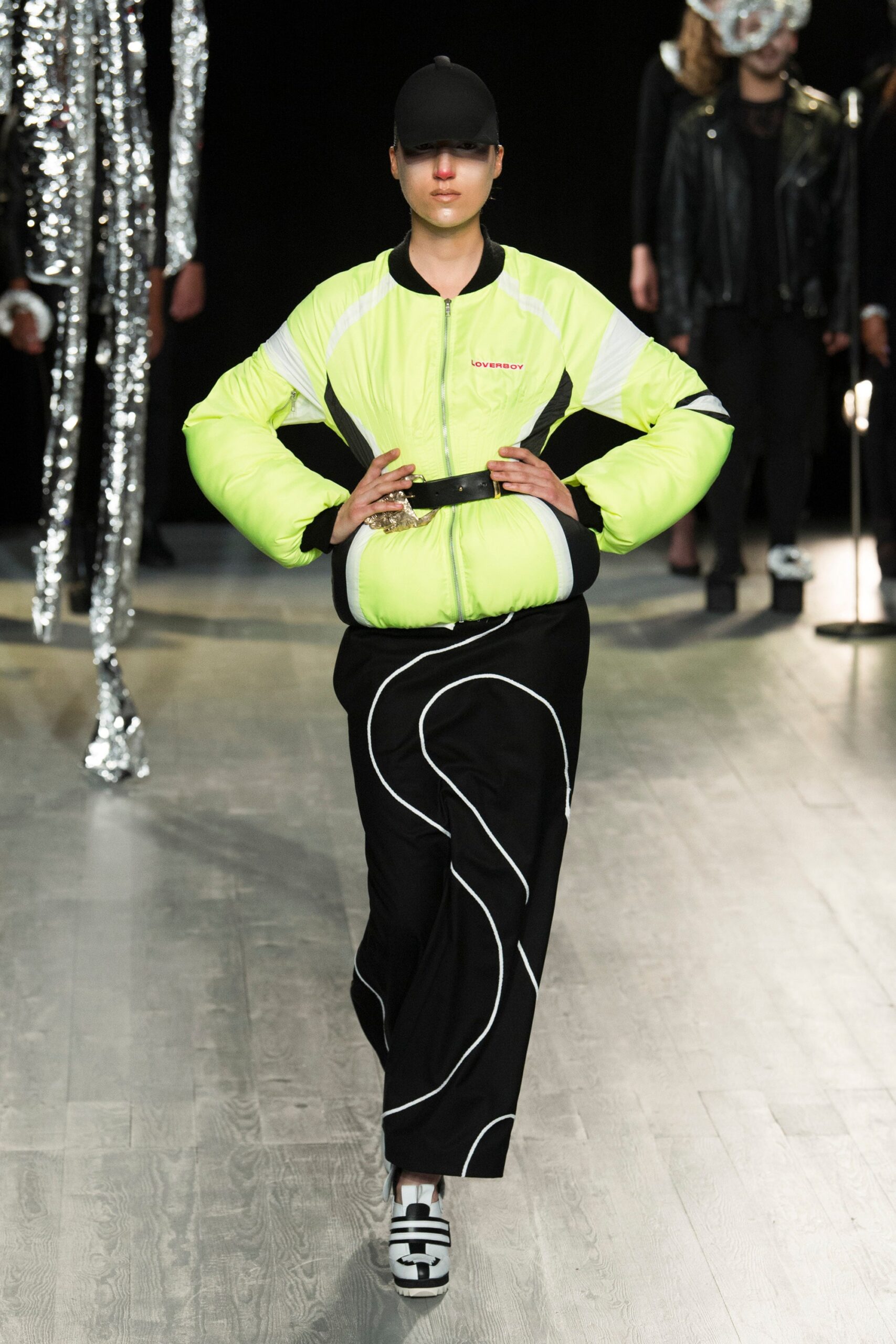 yellow nylon long-sleeve high-neck fitted zippered color-blocked jacket