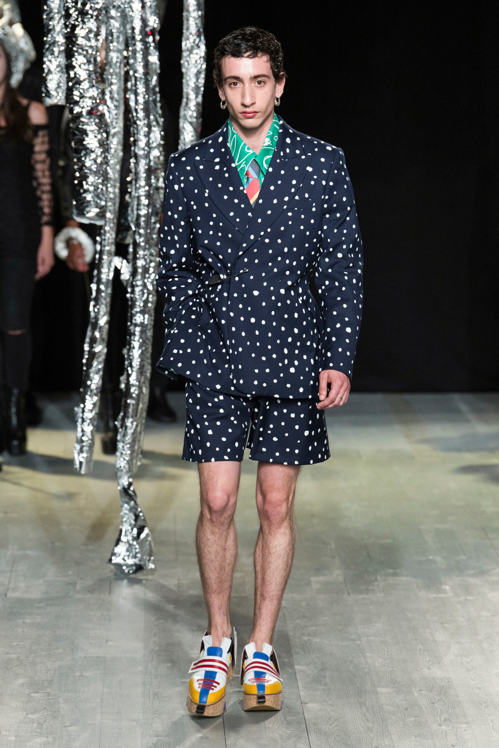 blue unknown double-breasted long-sleeve tailored polka-dot blazer
