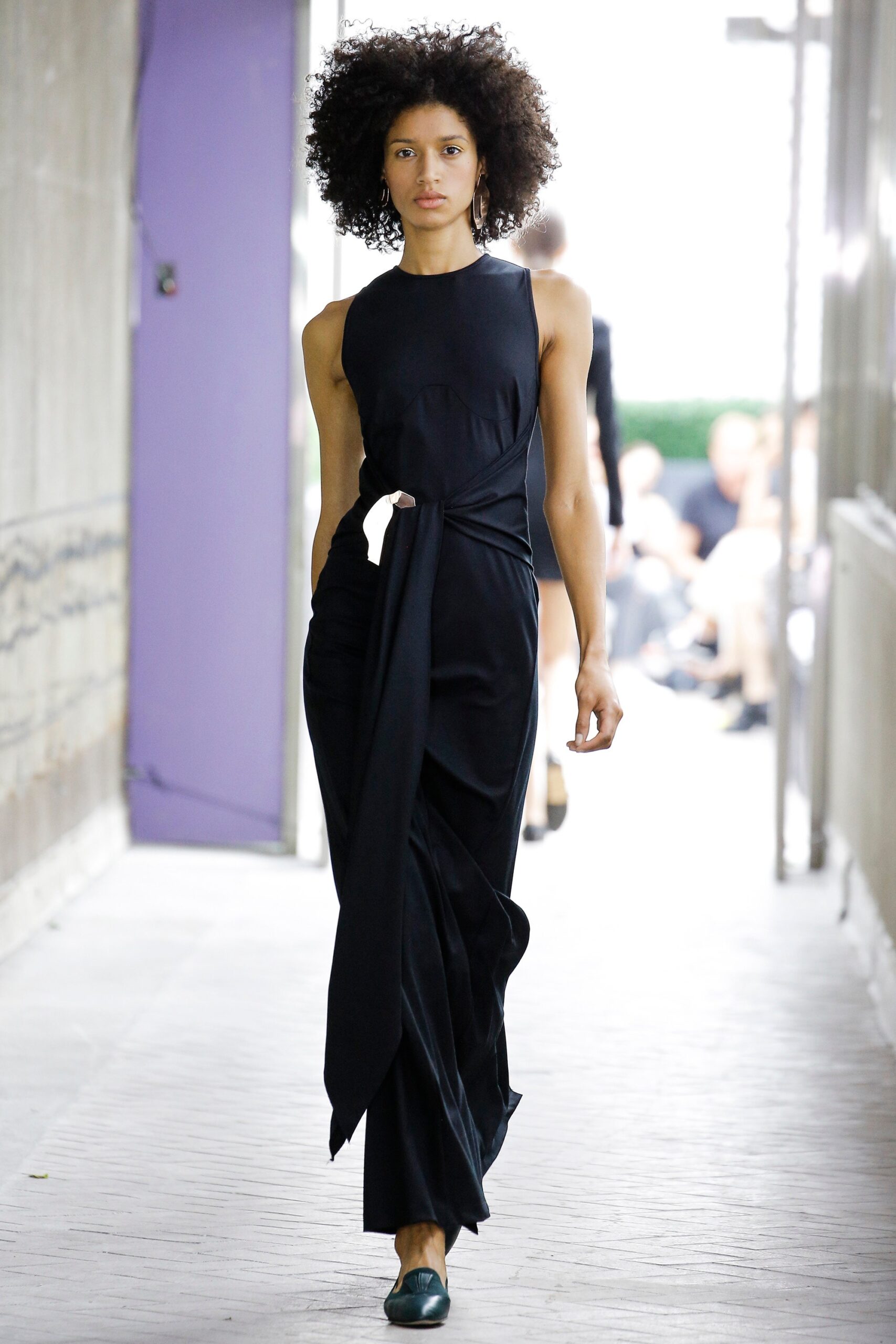 black side-draped evening gown