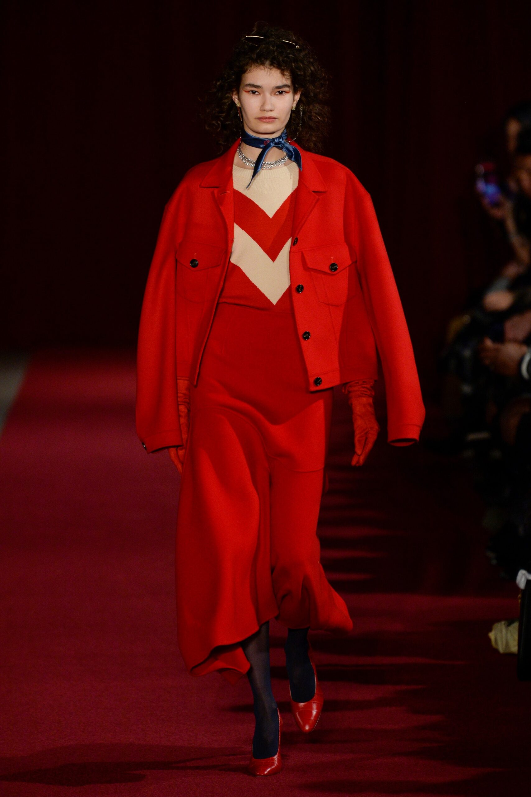red chevron knit sweater