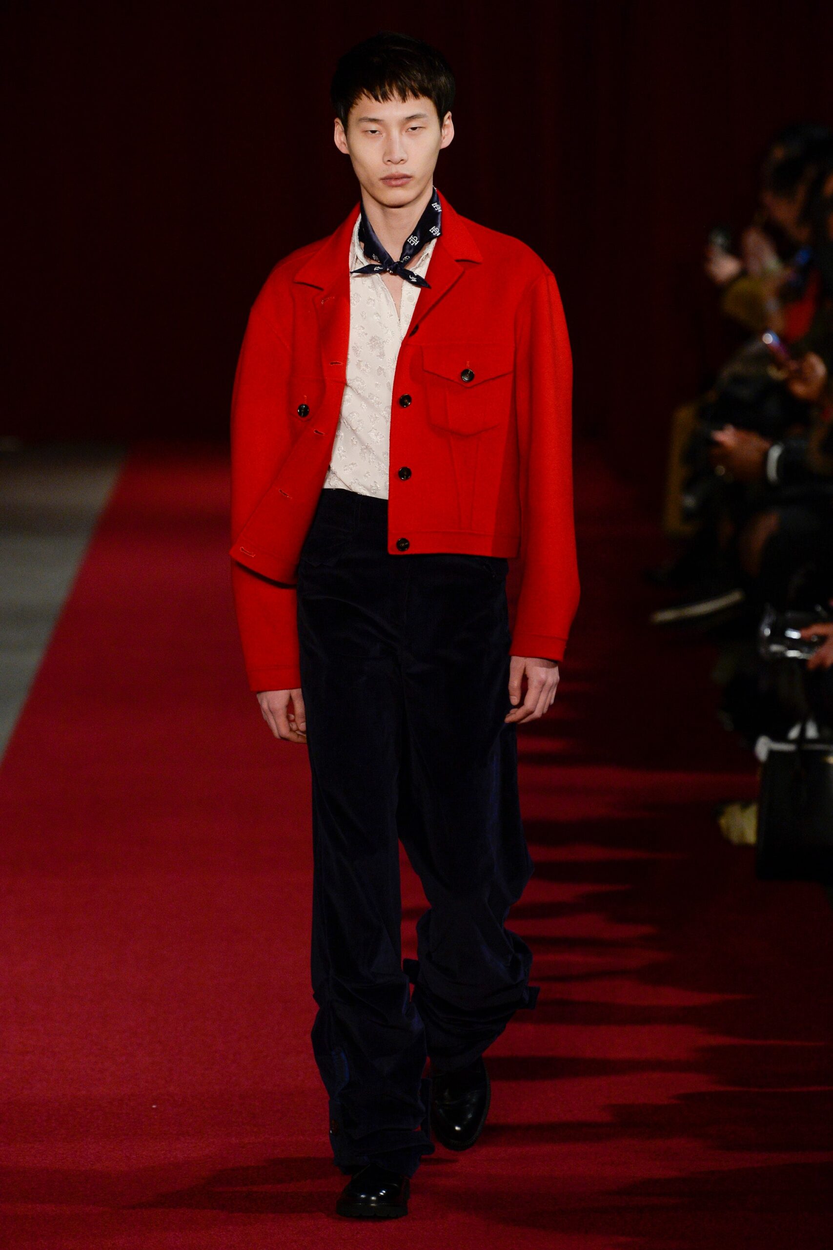 cropped red workwear jacket