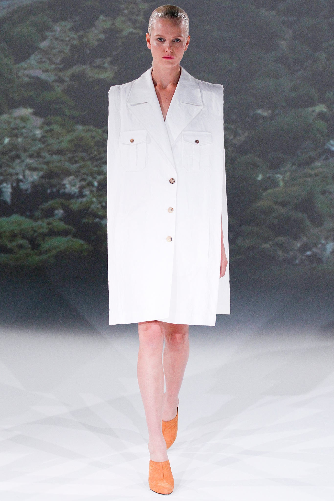 white cape-sleeve blazer dress