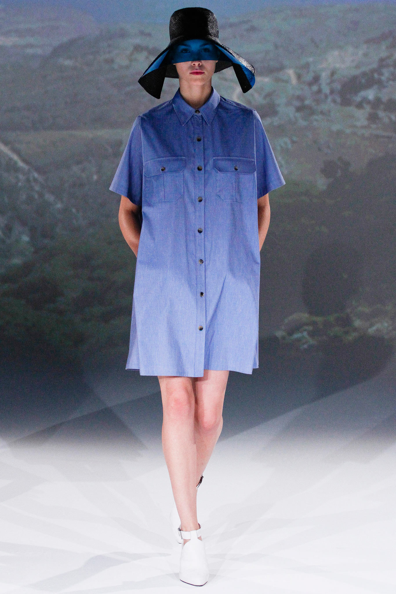 blue short-sleeve shirt dress
