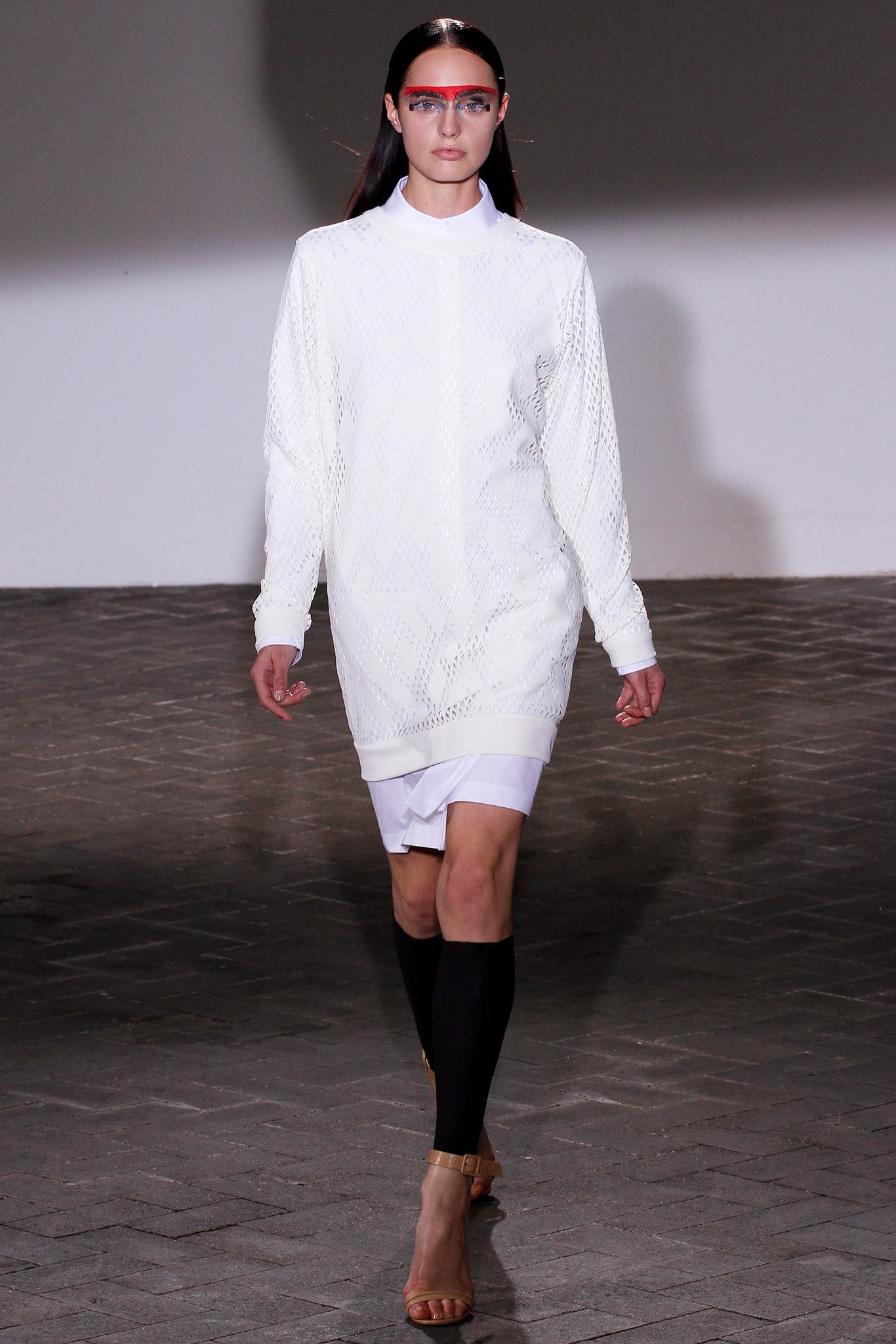 white openwork sweater dress