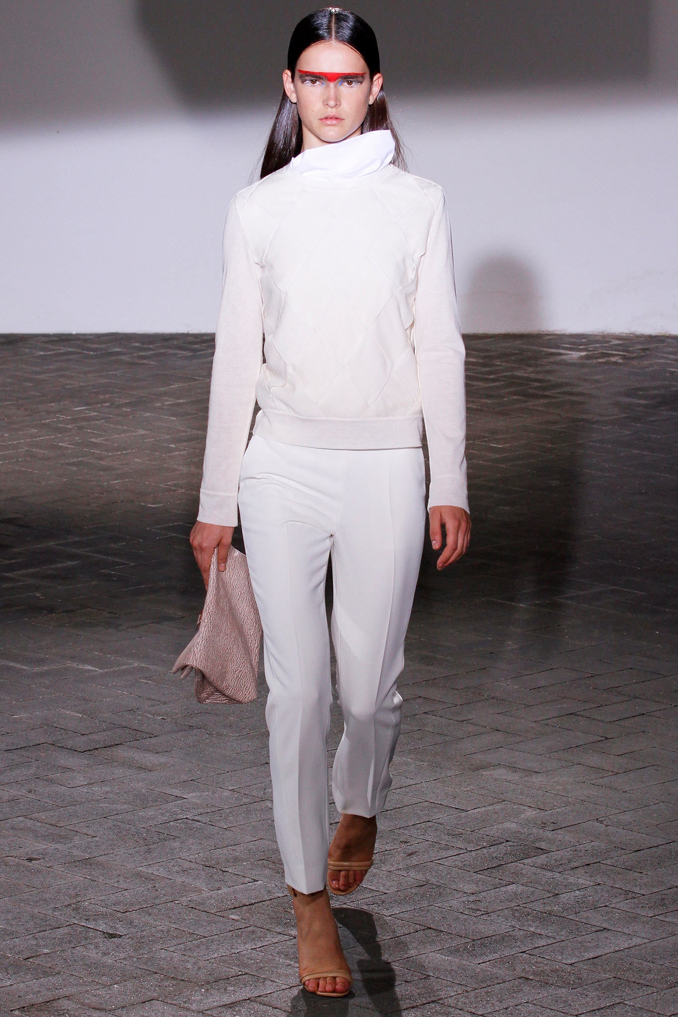 white funnel-neck long-sleeve top