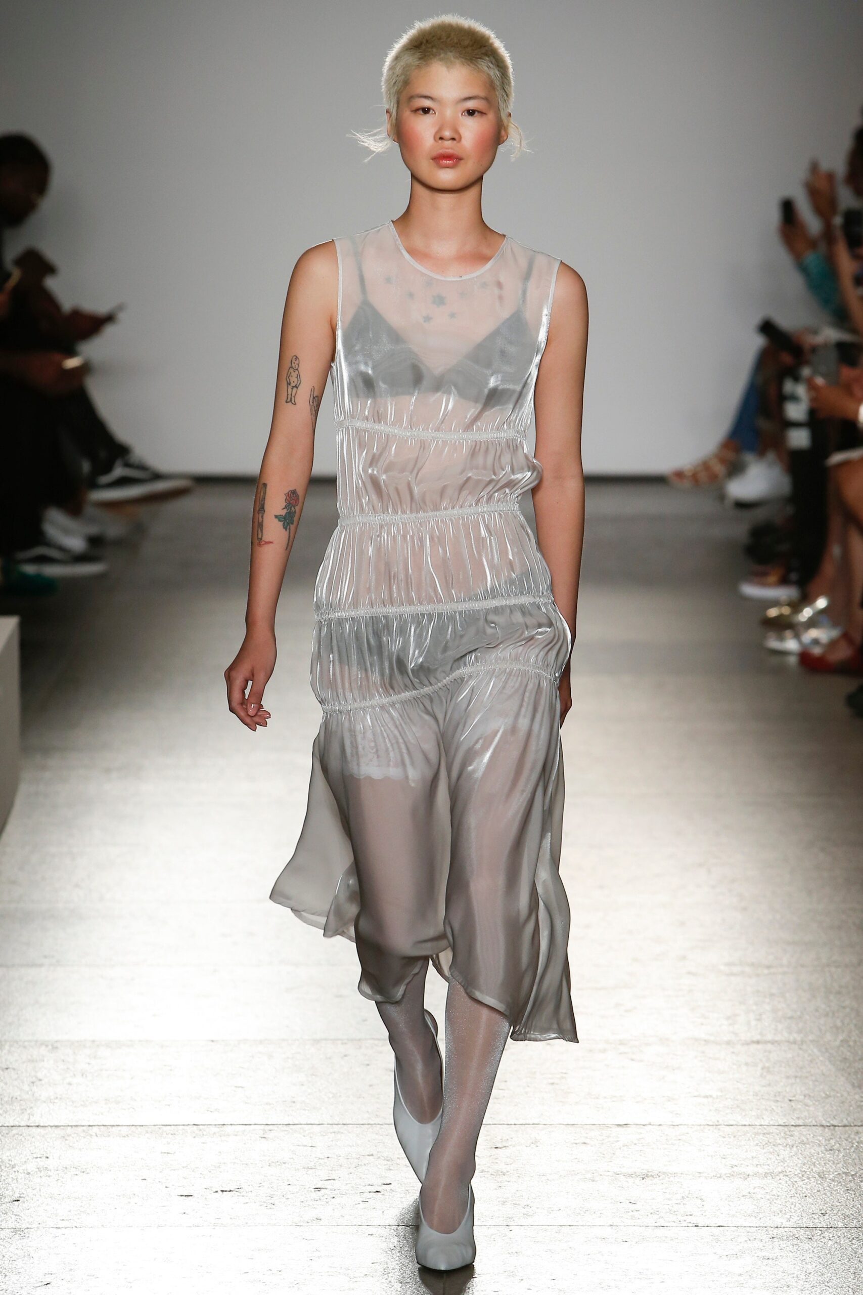 sheer ruched chiffon jumpsuit
