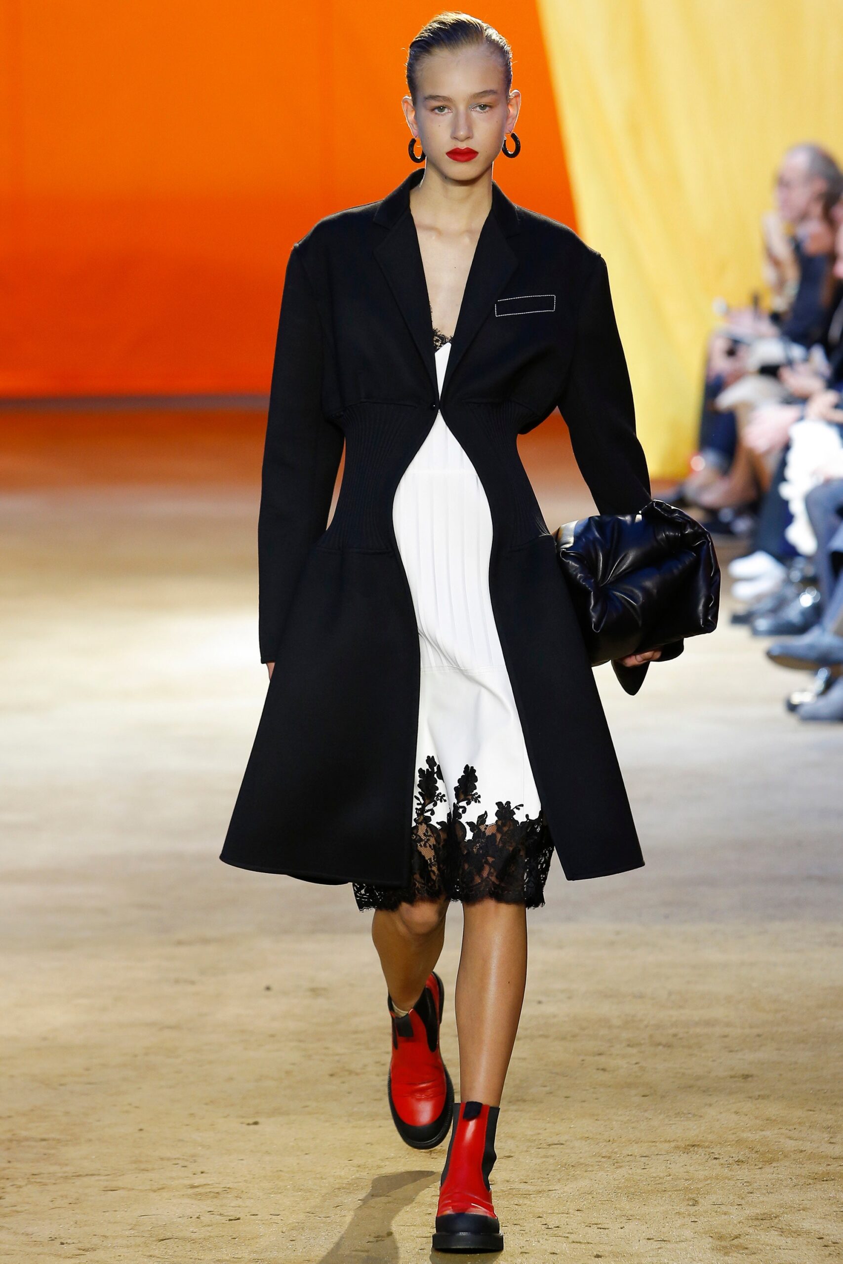 black knit long-sleeve collared structured ribbed textured coat