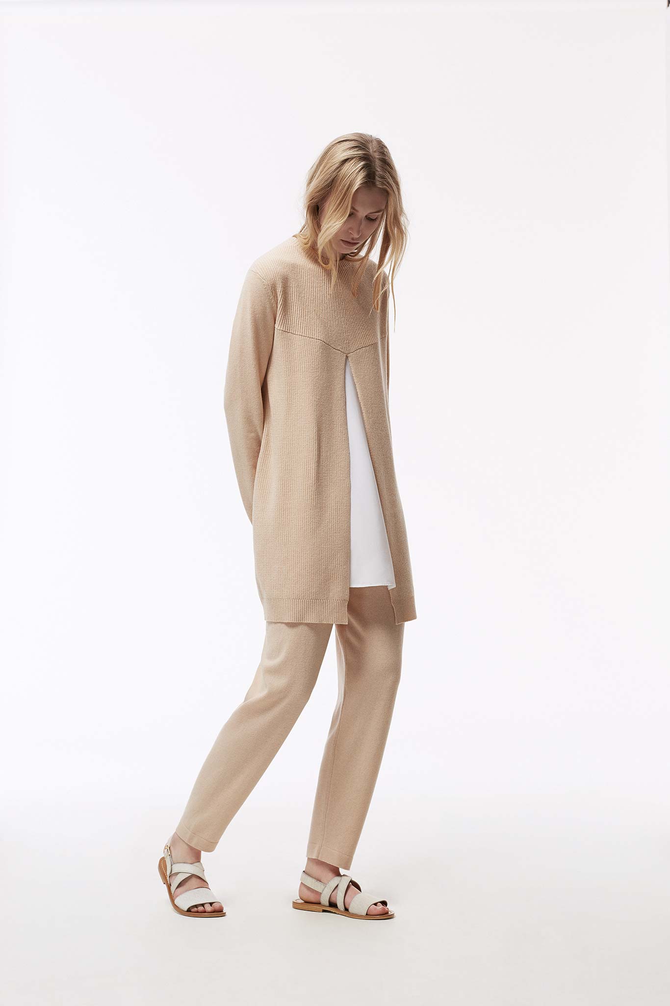 long beige knit cardigan
