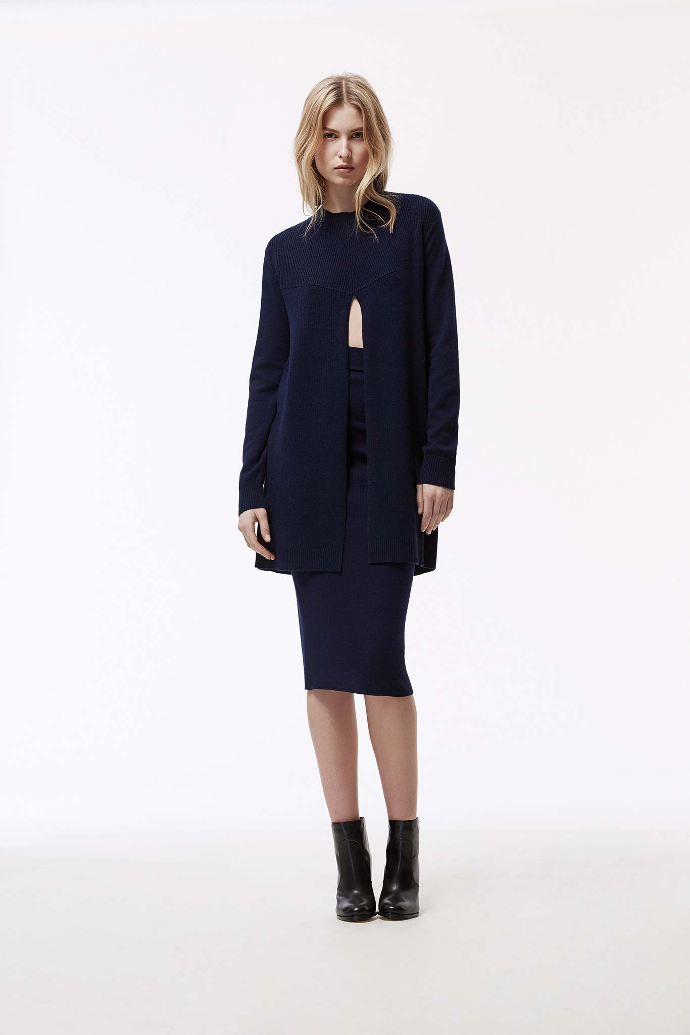navy cutout knit tunic sweater